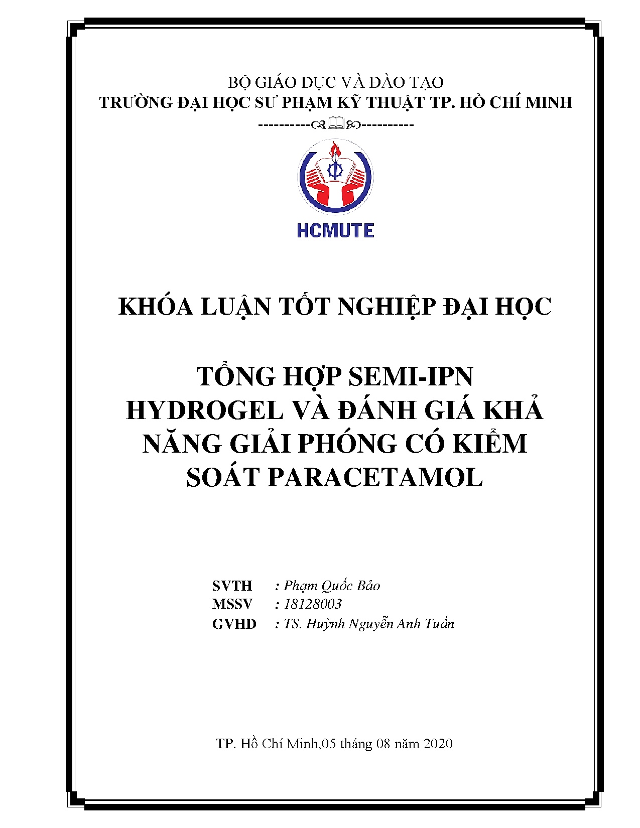 Đồ án tốt nghiệp - Tổng hợp Semi-ipn Hydrogel và đánh giá khả năng giải phóng có kiểm soát P