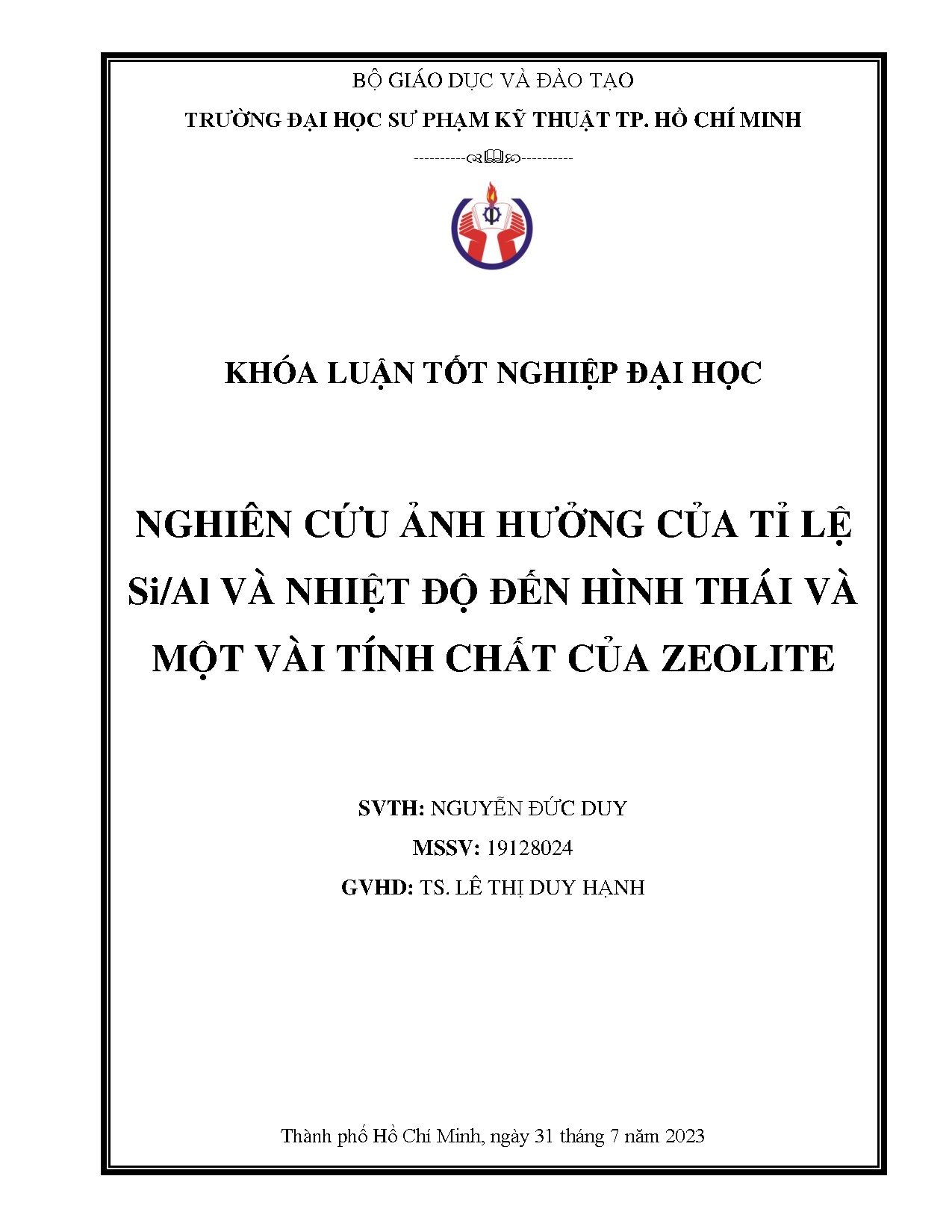 Đồ án tốt nghiệp - Nghiên cứu ảnh hưởng của tỉ lệ Si/Al và nhiệt độ đến hình thái và một vài TCCZ