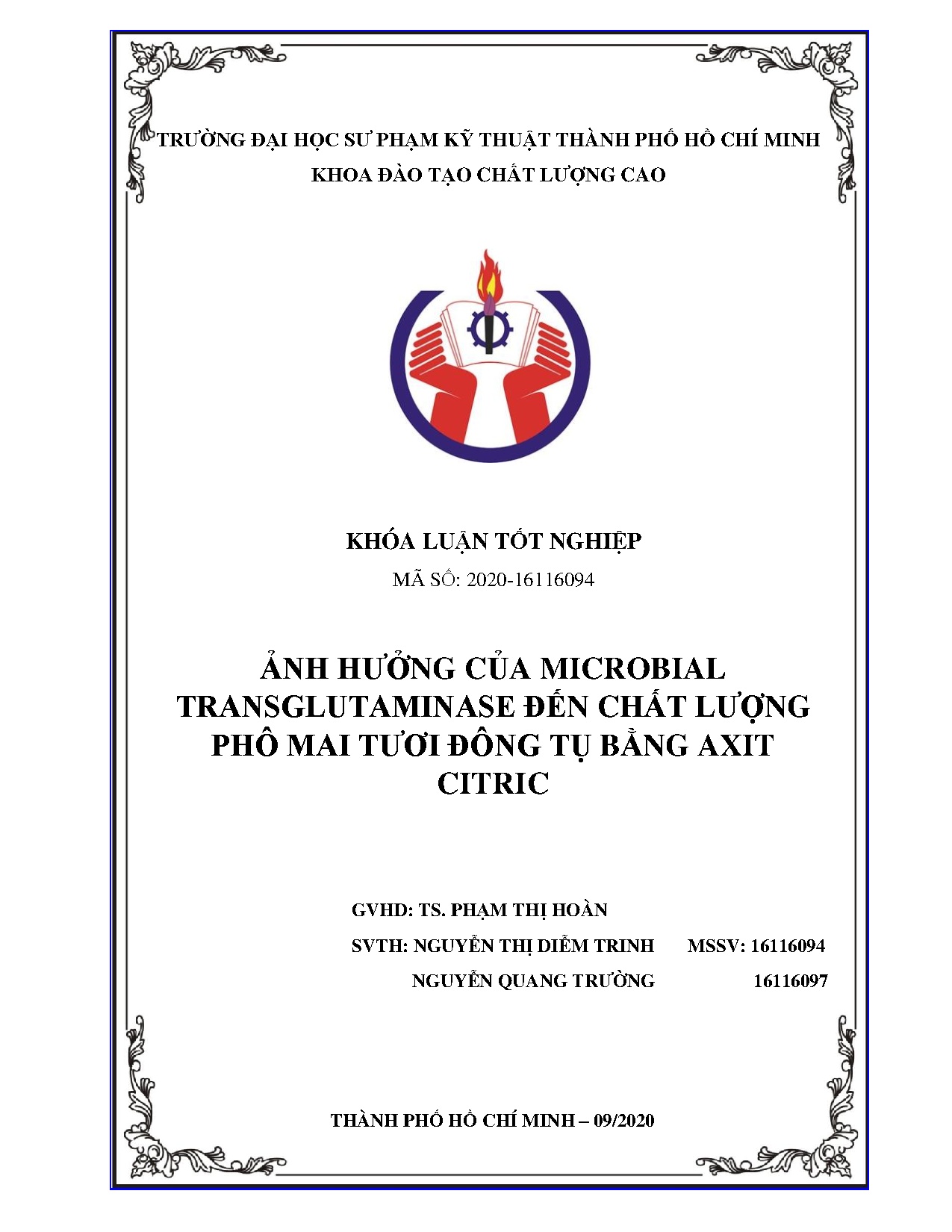 Đồ án tốt nghiệp - Ảnh hưởng của Microbial Transglutaminase đến chất lượng phô mai tươi đông tụ BAC