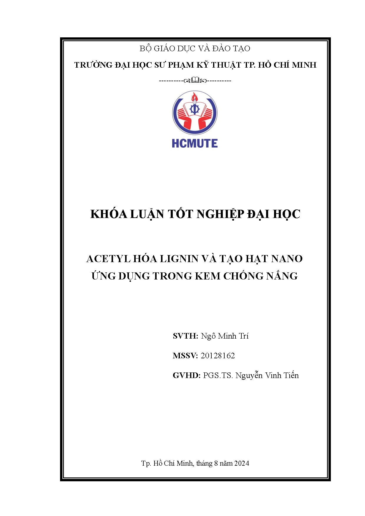Đồ án tốt nghiệp - Acetyl hóa lignin và tạo hạt nano ứng dụng trong kem chống nắng