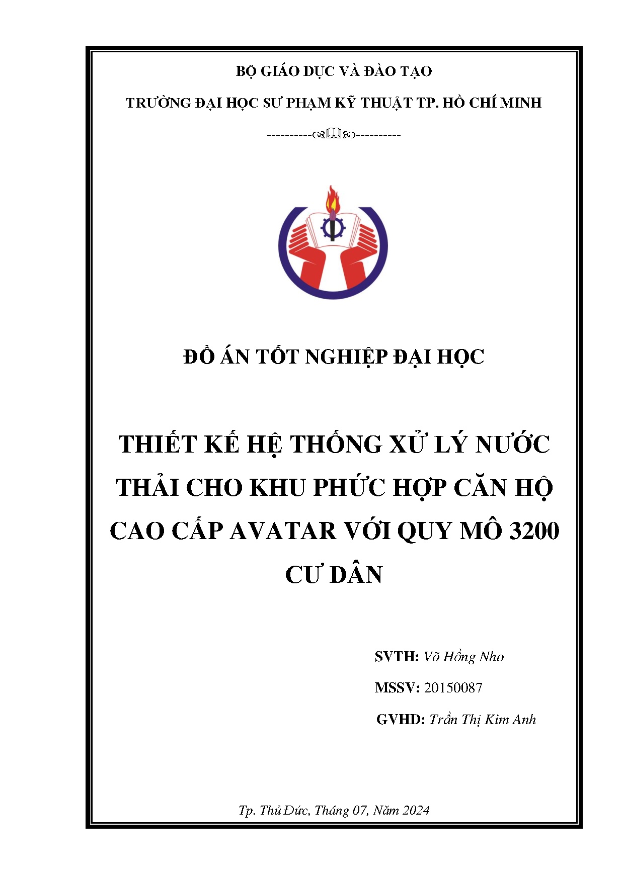 Đồ án tốt nghiệp - Thiết kế hệ thống xử lý nước thải cho khu phức hợp căn hộ cao cấp avatar VQM 3 CD