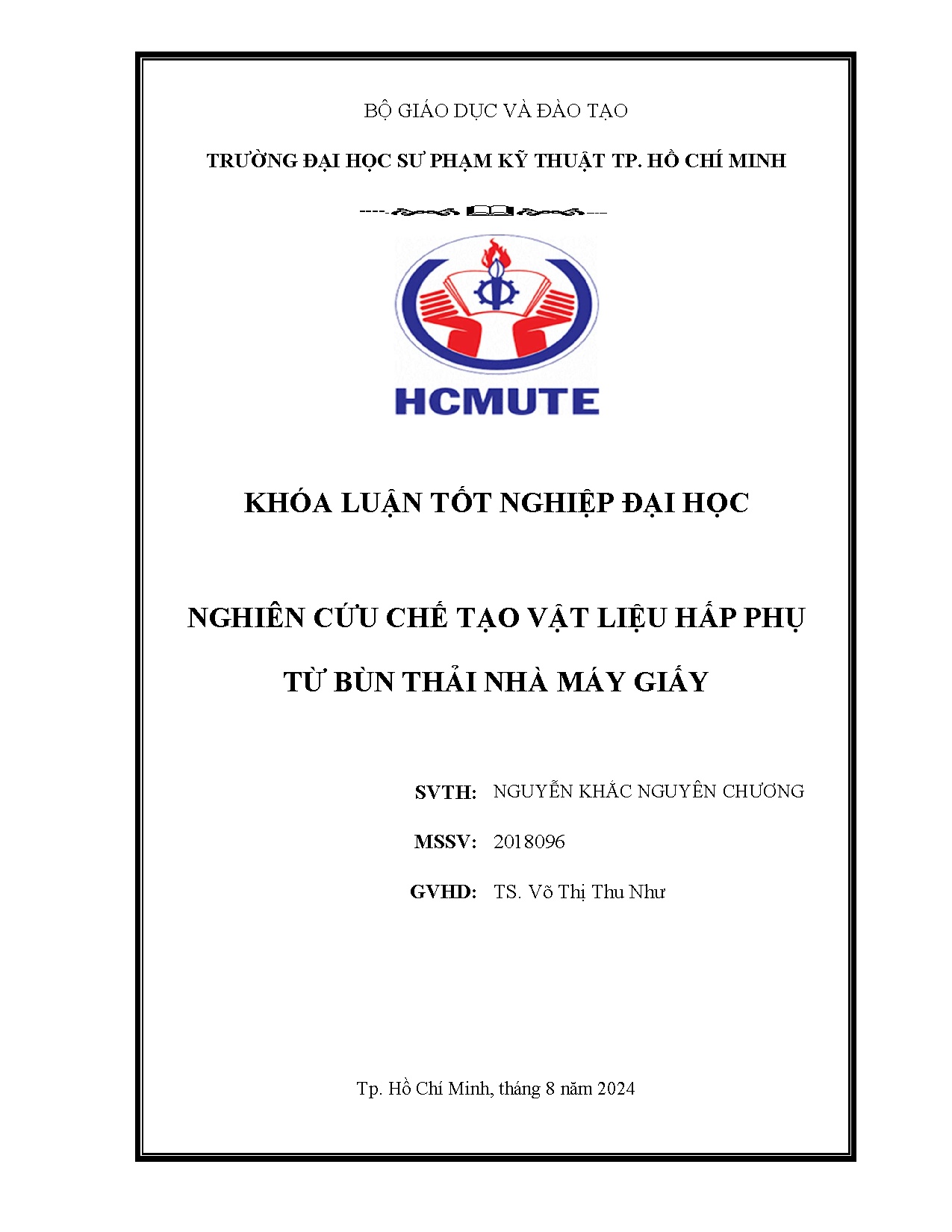 Đồ án tốt nghiệp - Nghiên cứu chế tạo vật liệu hấp phụ từ bùn thải nhà máy giấy