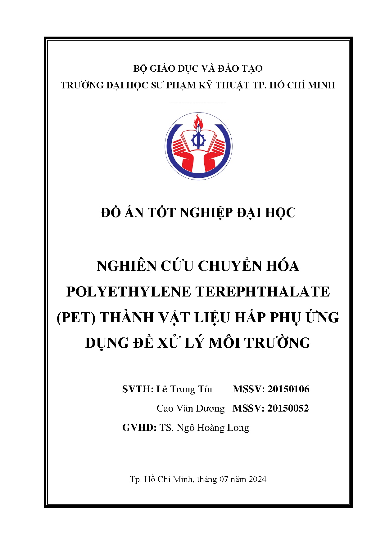 Đồ án tốt nghiệp - Nghiên cứu chuyển hóa Polyethylene Terephthalate (PET) thành vật liệu HPỨDĐXLMT