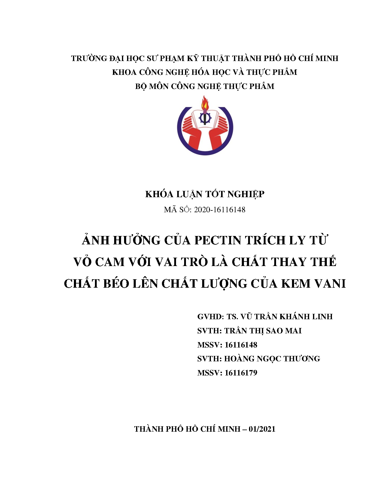 Đồ án tốt nghiệp - Ảnh hưởng của pectin trích ly từ vỏ cam với vai trò là chất thay thế chất BLCLCKV