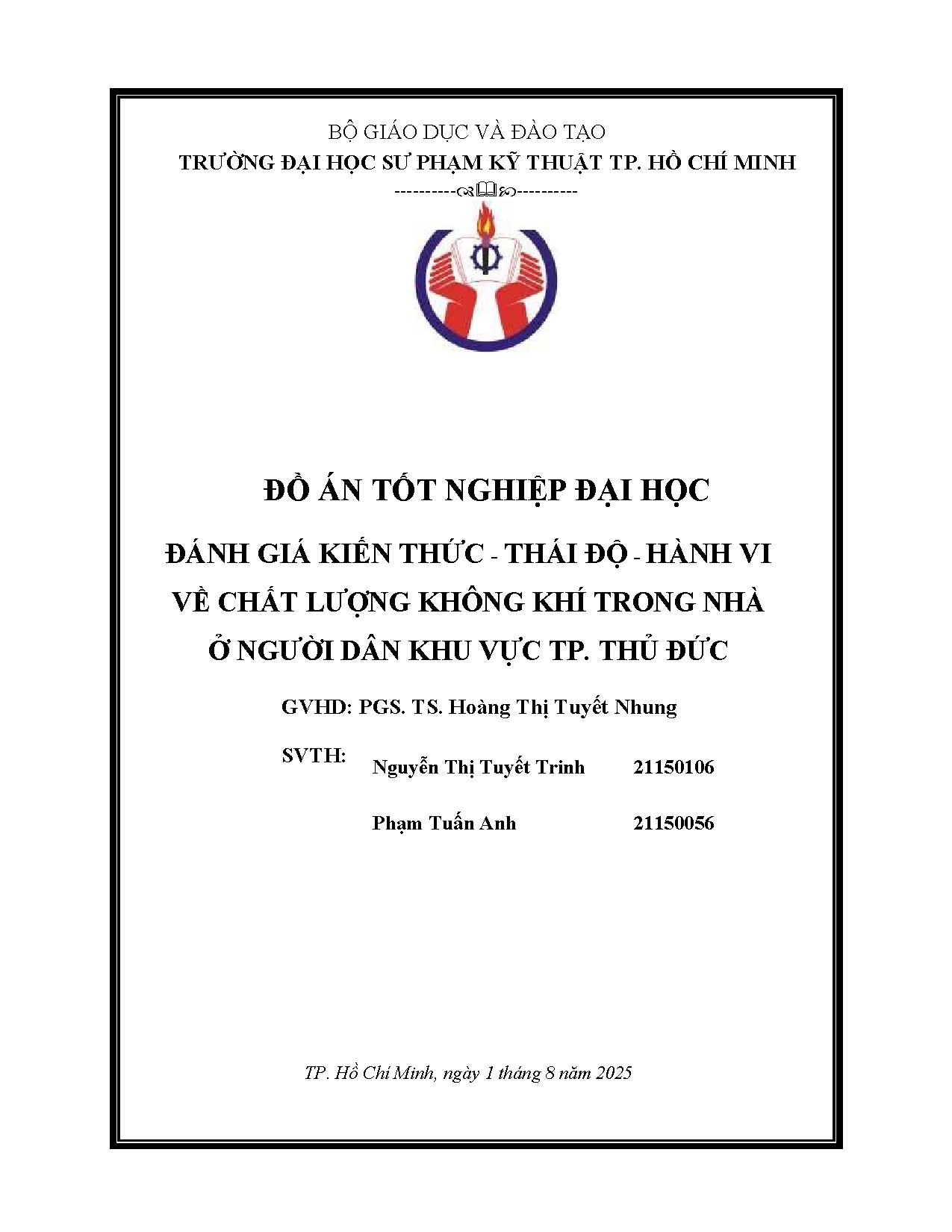 Đồ án tốt nghiệp - Đánh giá kiến thức - Thái độ - Hành vi về chất lượng không khí trong N ở NDKVTTĐ