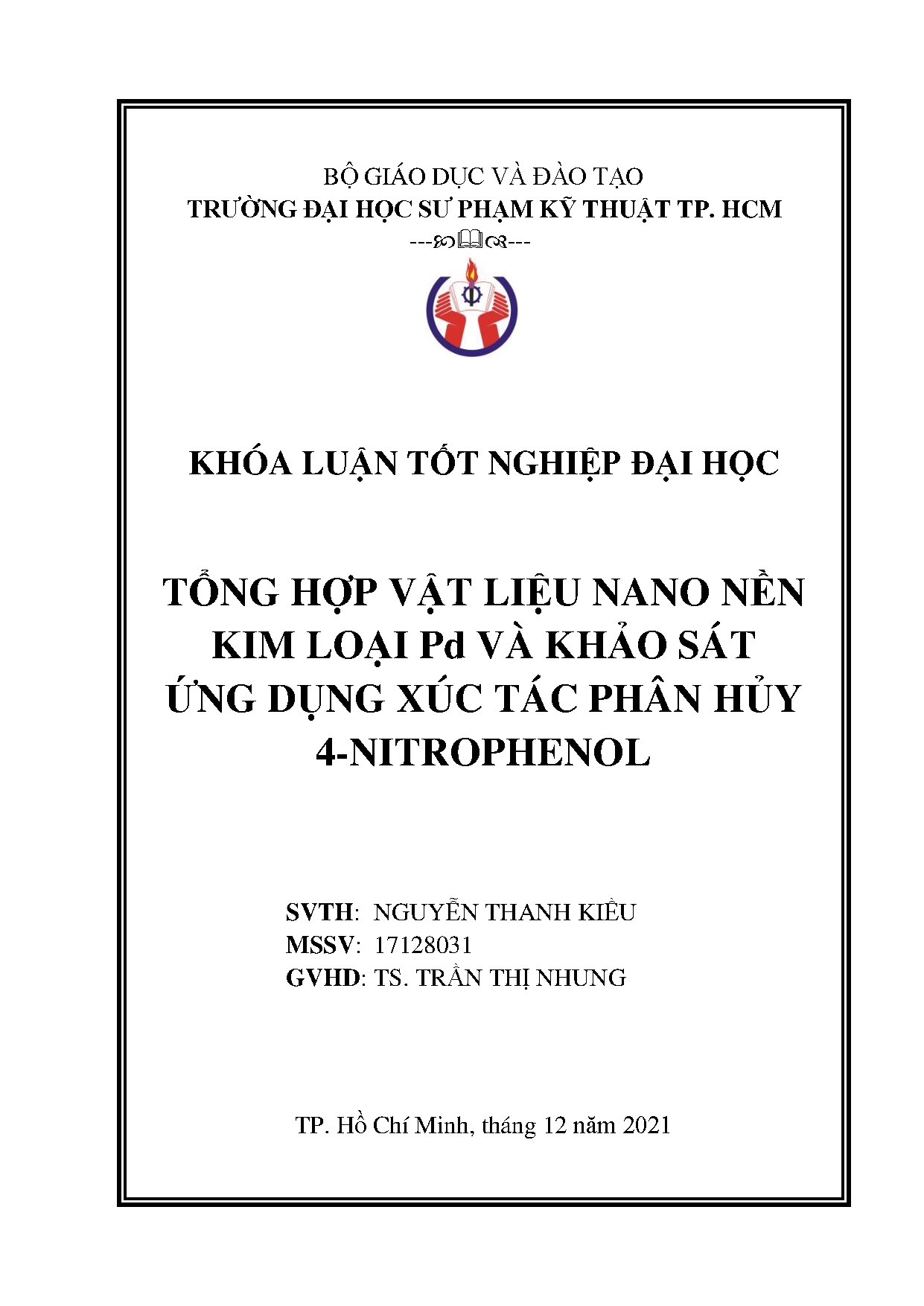 Đồ án tốt nghiệp - Tổng hợp vật liệu nano nền kim loại Pd và khảo sát ứng dụng xúc tác phân hủy 4