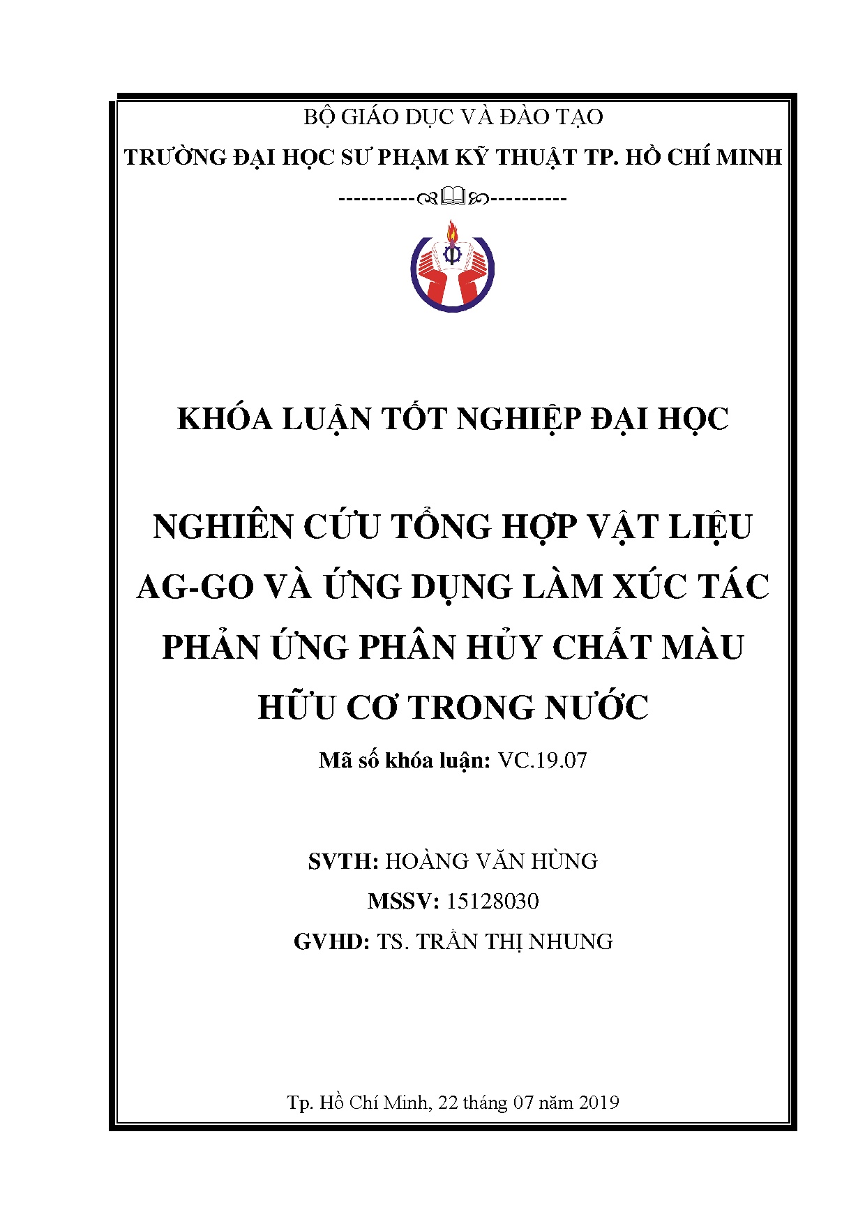 Đồ án tốt nghiệp - Nghiên cứu tổng hợp vật liệu AG-GO và ứng dụng làm xúc tác phản ứng phân HCMHCTN