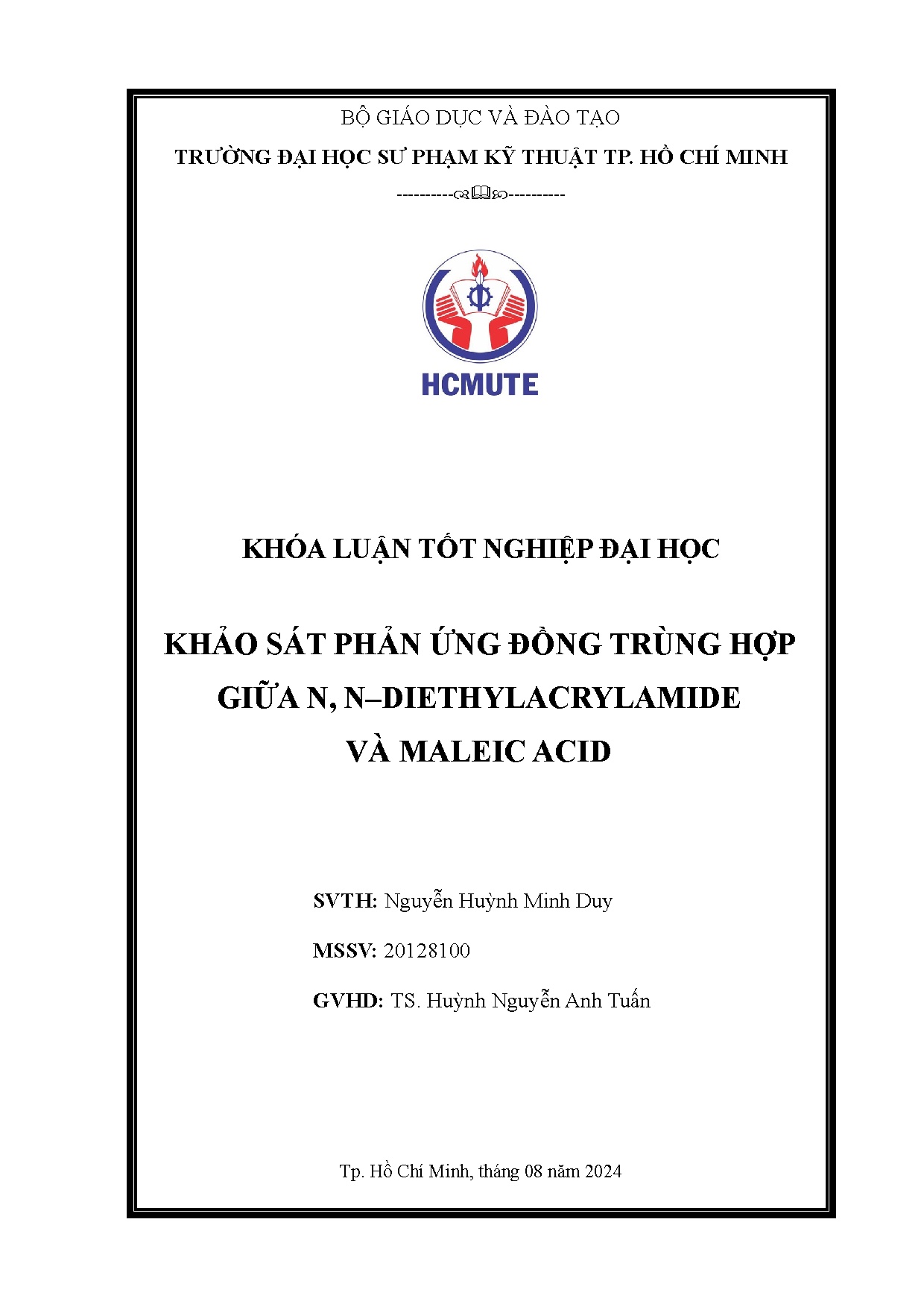Đồ án tốt nghiệp - Khảo sát phản ứng đồng trùng hợp giữa N,N-Diethylacrylamide và Maleic Acid