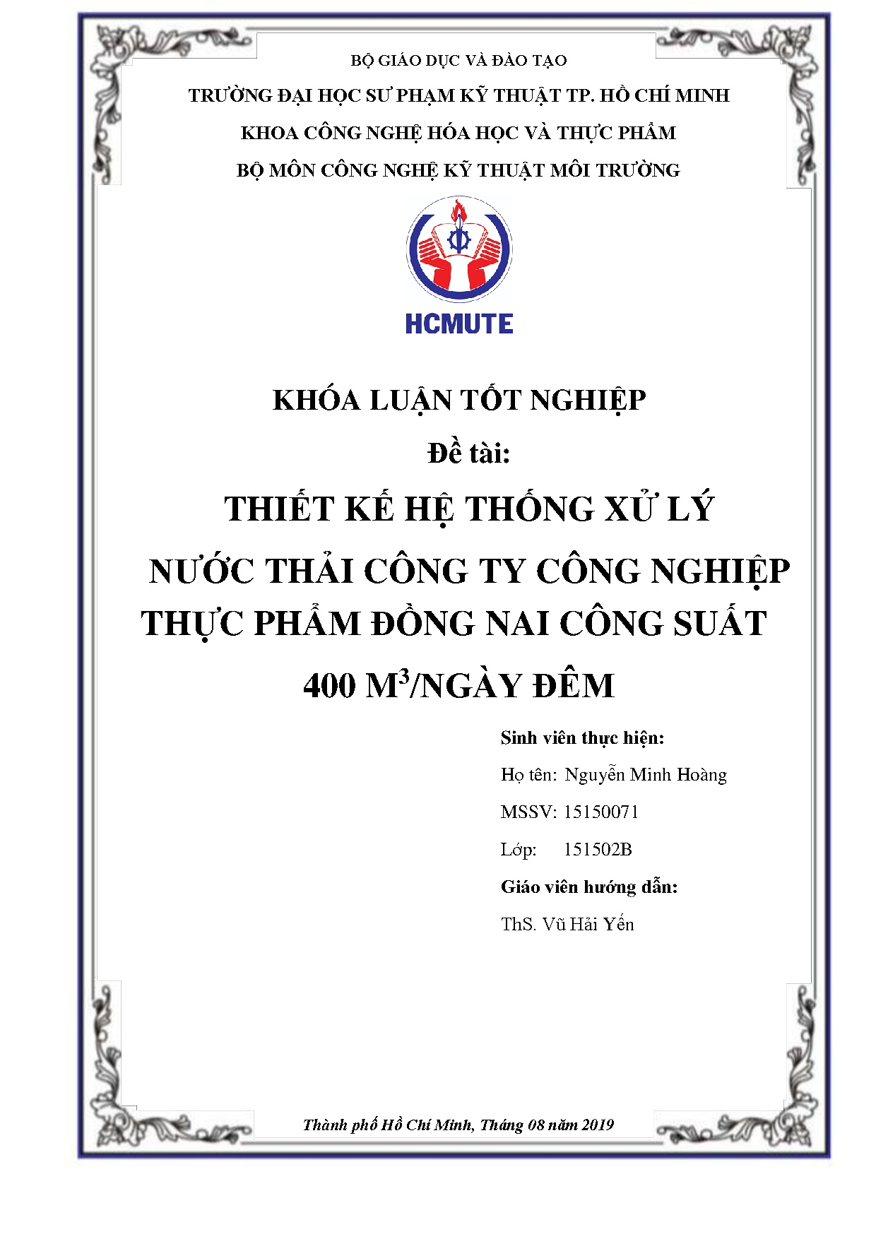 Đồ án tốt nghiệp - Thiết kế hệ thống xử lý nước thải công ty Công Nghiệp Thực Phẩm Đồng Nai, CS 4 M