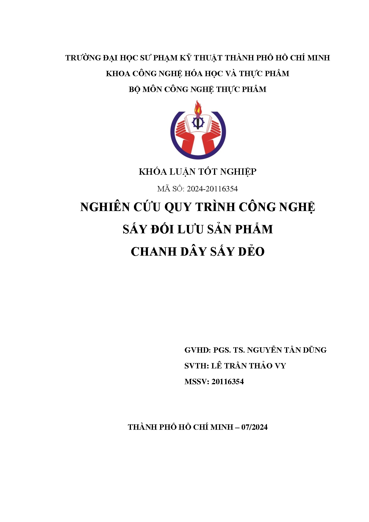 Đồ án tốt nghiệp - Nghiên cứu quy trình công nghệ sấy đối lưu sản phẩm chanh dây sấy dẻo