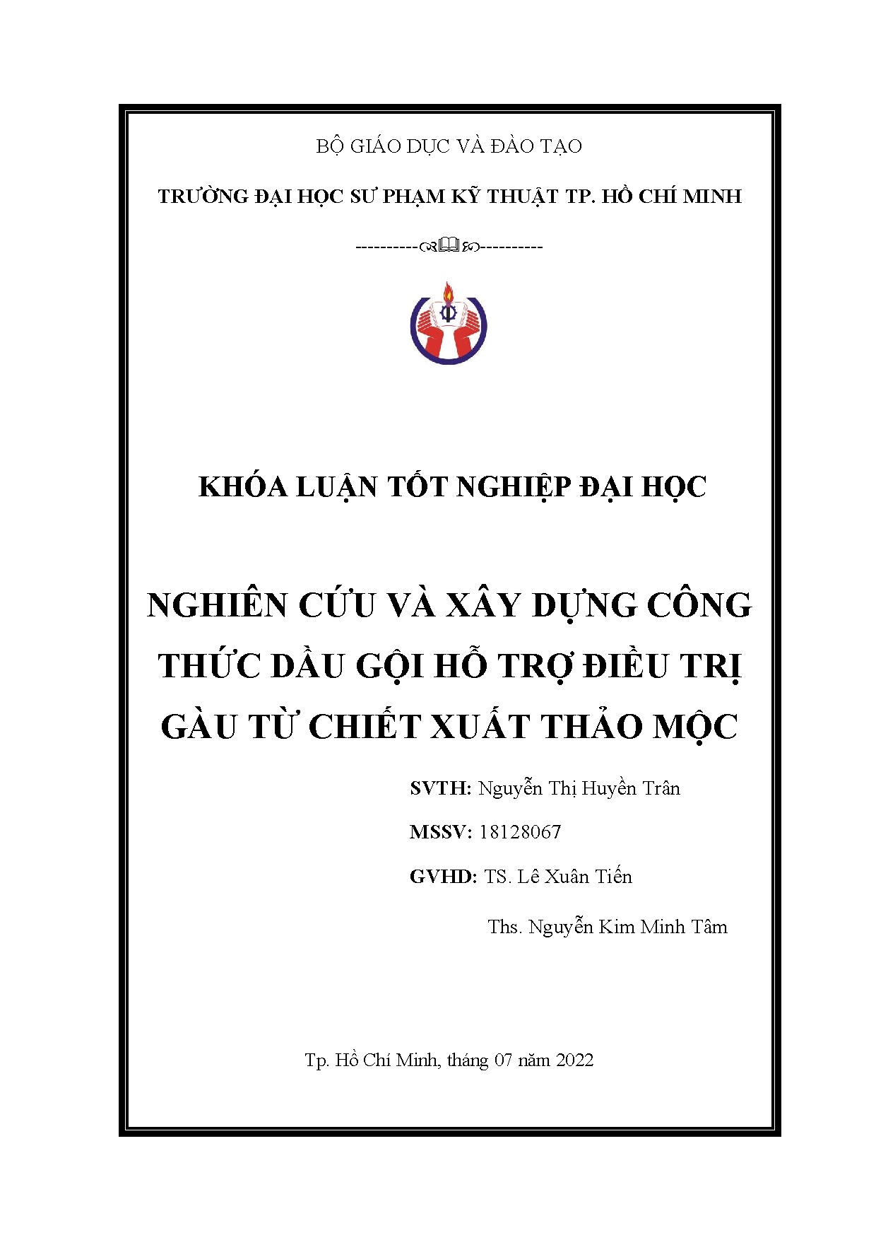 Đồ án tốt nghiệp - Nghiên cứu và xây dựng công thức dầu gội hỗ trợ điều trị gàu từ chiết xuất thảo M