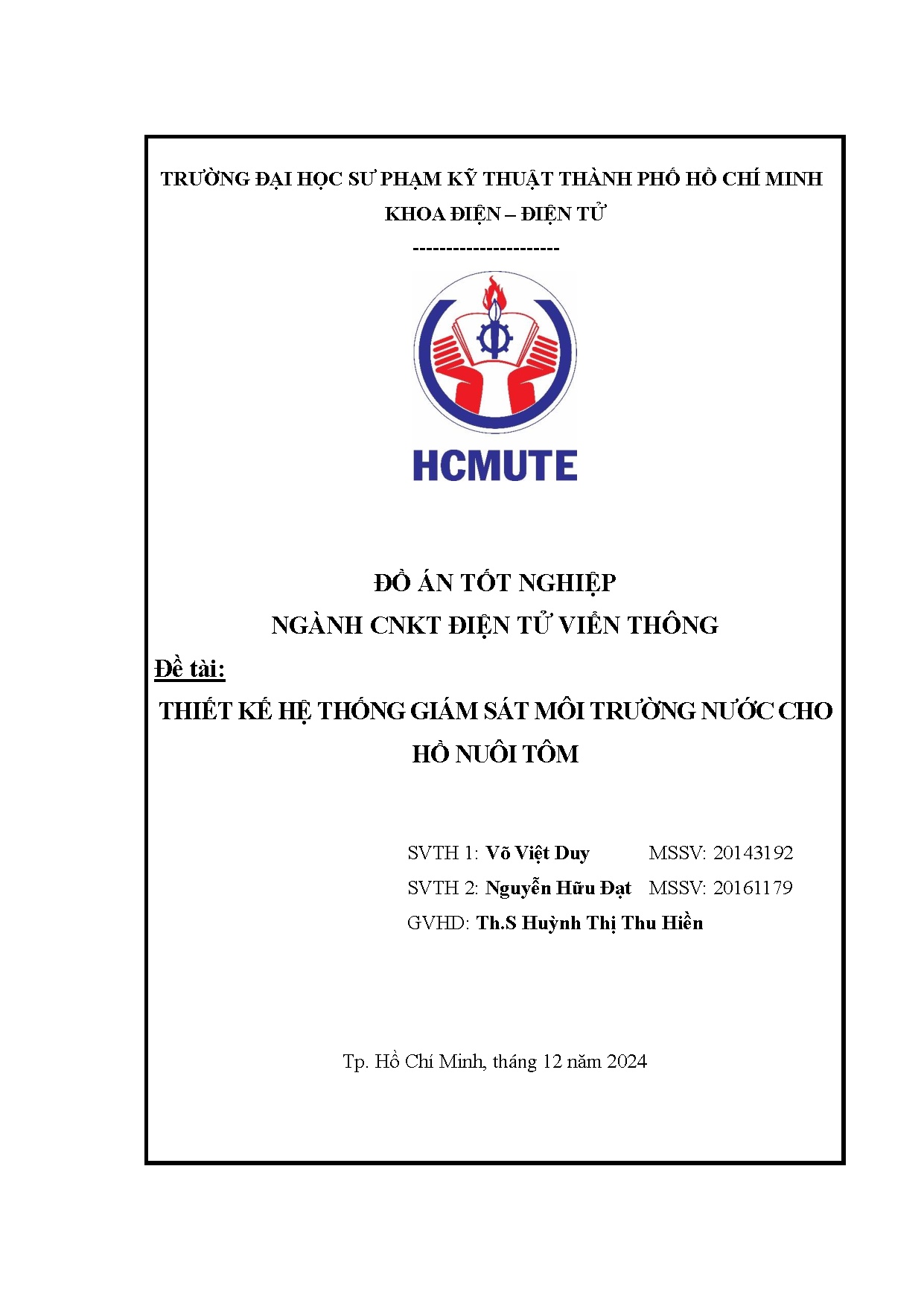 Đồ án tốt nghiệp - Thiết kế hệ thống giám sát môi trường nước cho hồ nuôi tôm