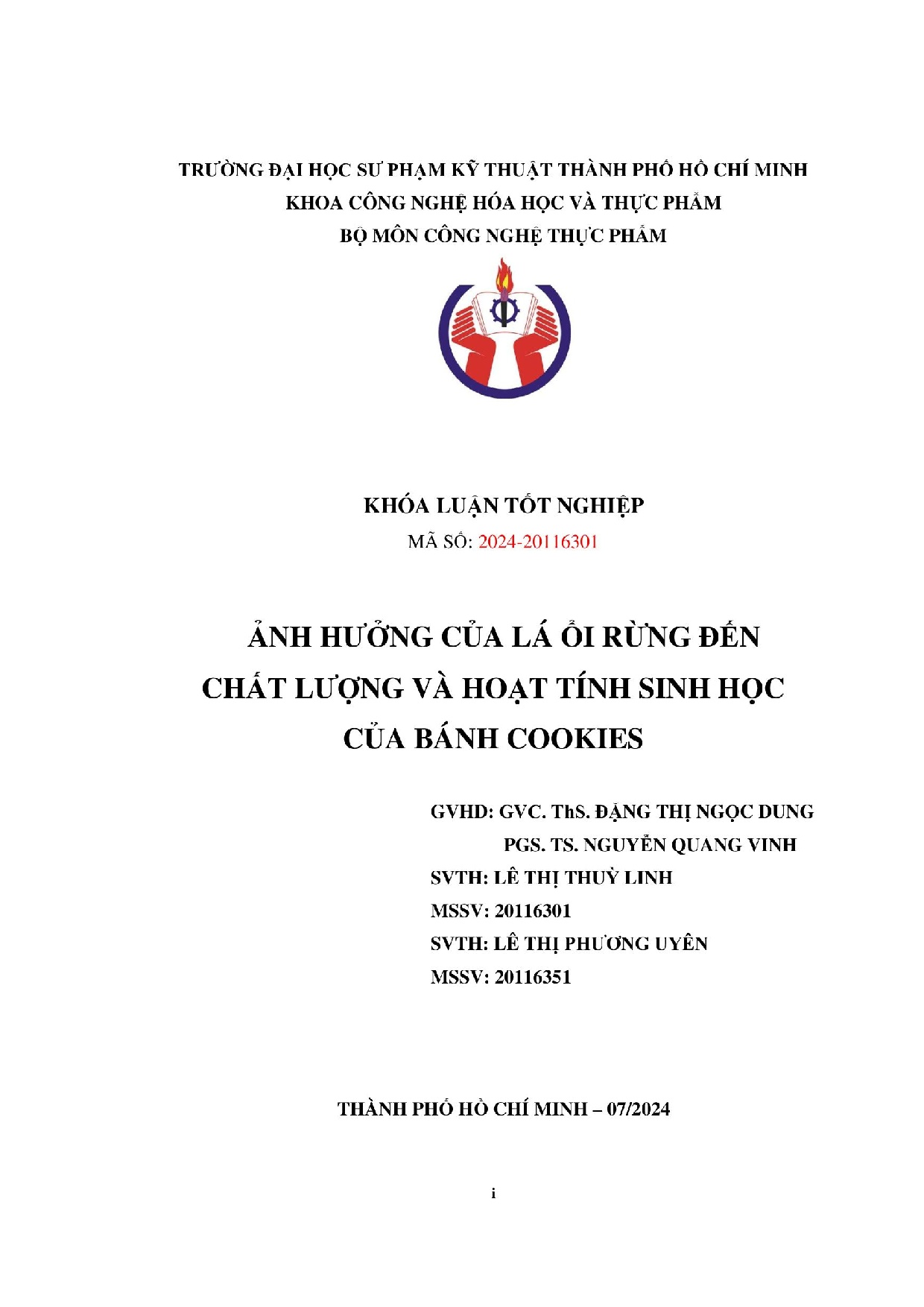 Đồ án tốt nghiệp - Ảnh hưởng của lá ổi rừng đến chất lượng và hoạt tính sinh học của bánh cookies