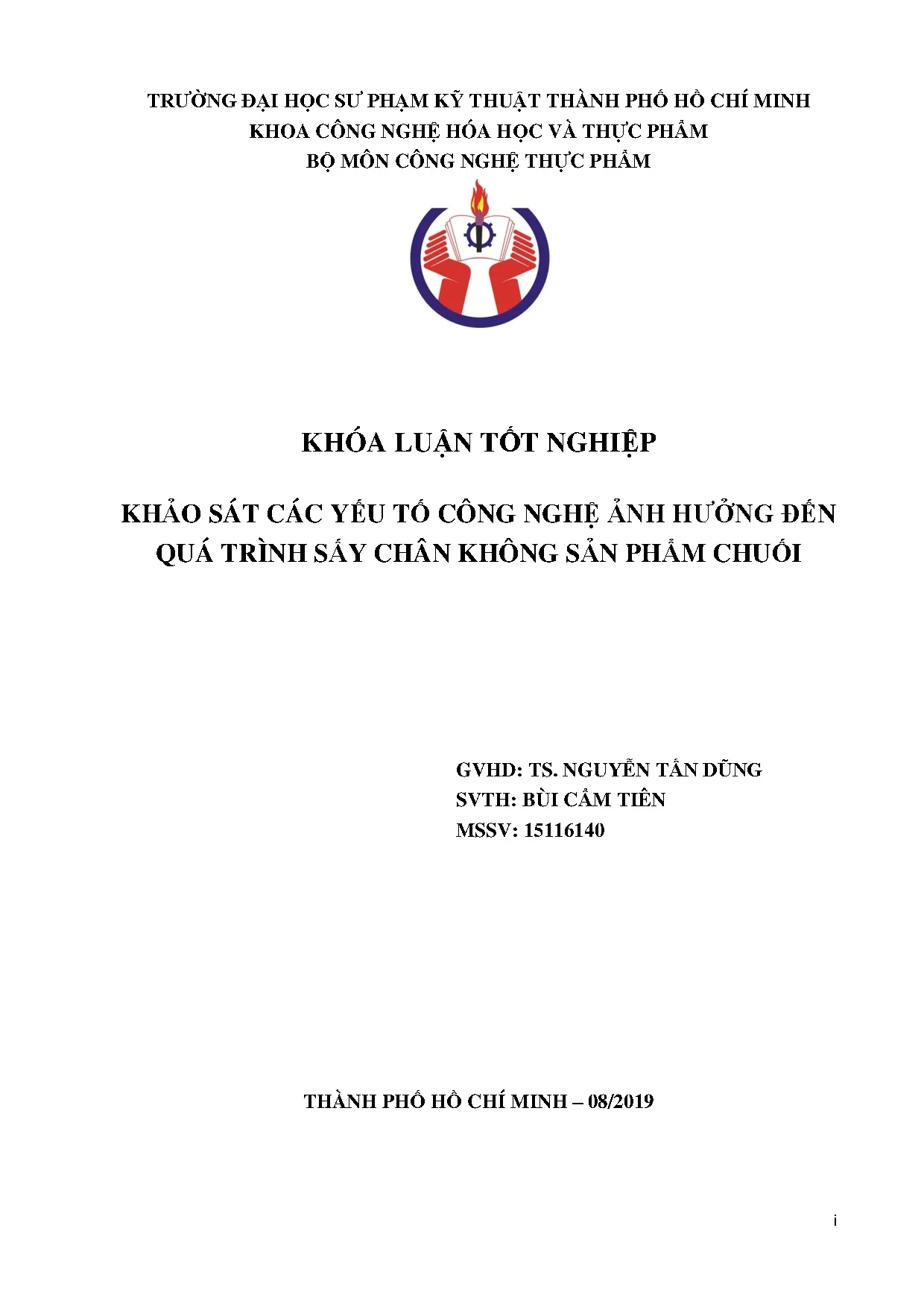Đồ án tốt nghiệp - Khảo sát các yếu tố công nghệ ảnh hưởng đến quá trình sấy chân không sản phẩm C