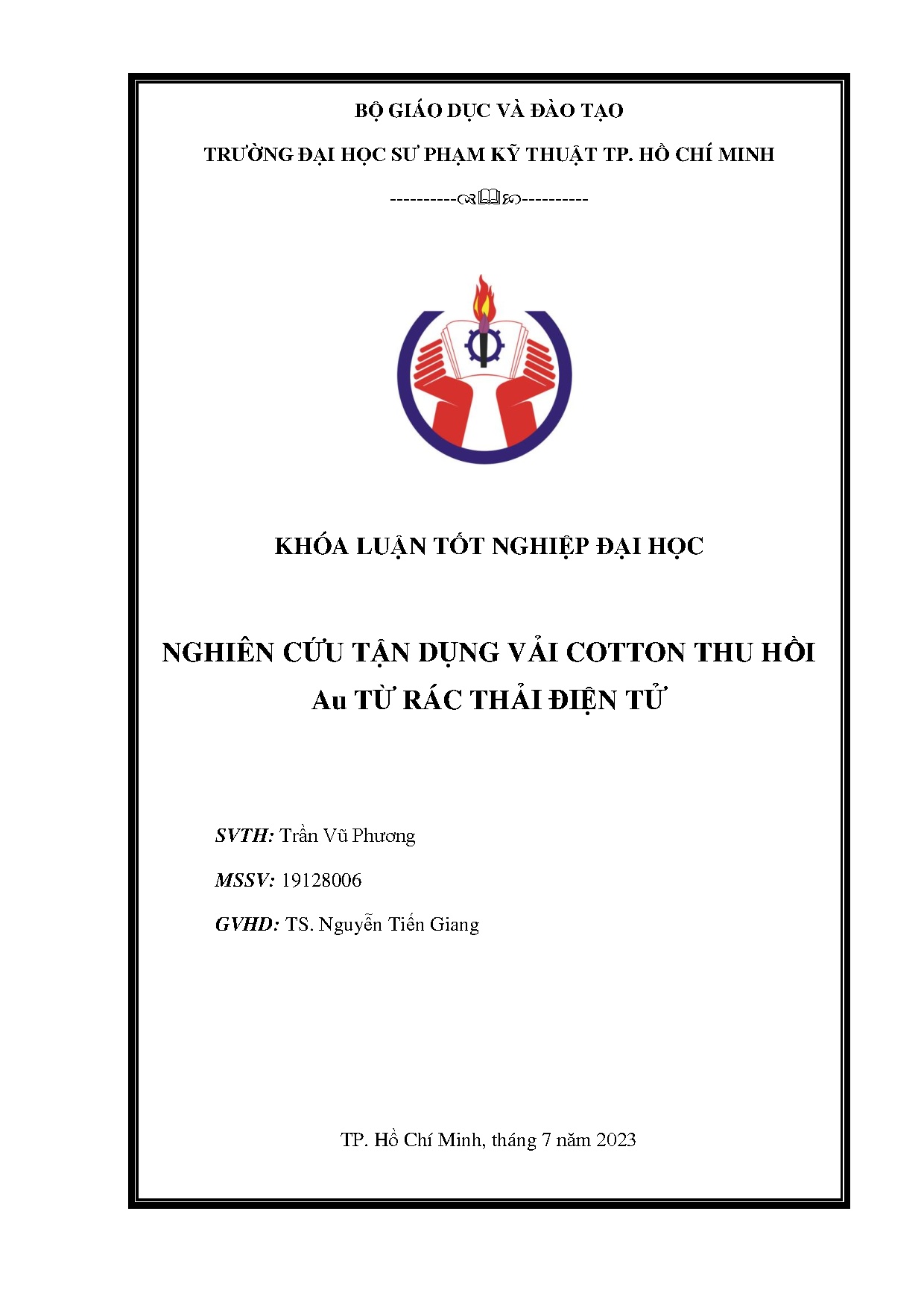 Đồ án tốt nghiệp - Nghiên cứu tận dụng vải cotton thu hồi Au từ rác thải điện tử