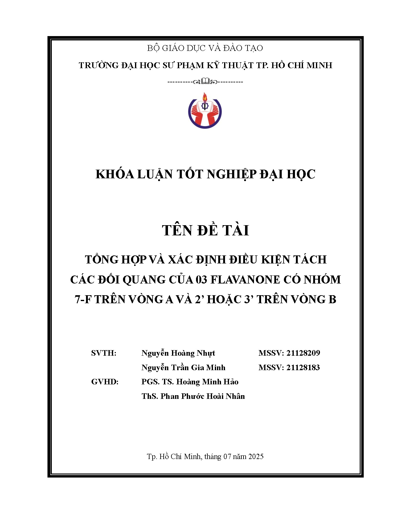 Đồ án tốt nghiệp - Tổng hợp và xác định điều kiện tách các đối quang của 03 FCN 7 TVAV 2 H 3 TVB