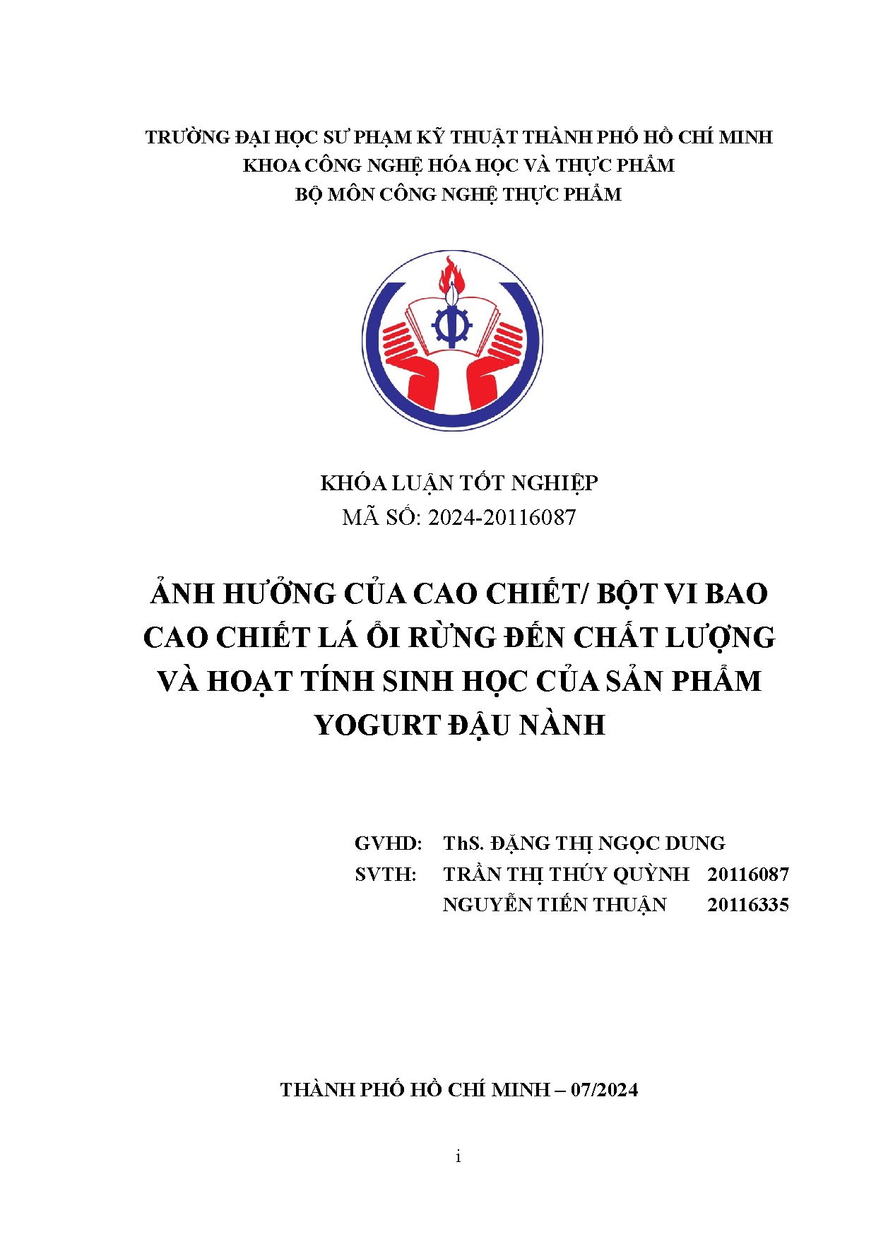 Đồ án tốt nghiệp - Ảnh hưởng của cao chiết/bột vi bao cao chiết lá ổi rừng đến chất LVHTSHCSPYĐN