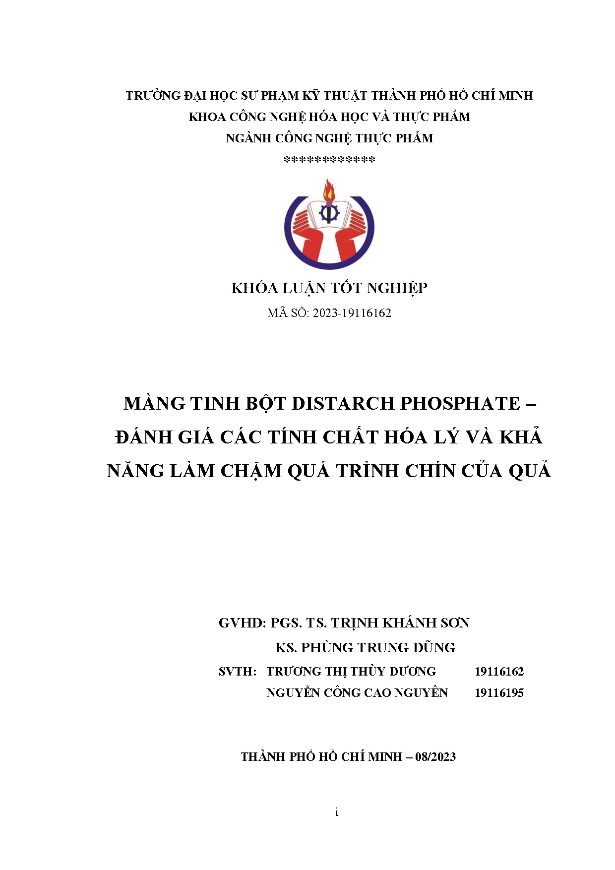 Đồ án tốt nghiệp - Màng tinh bột distarch phosphate - Đánh giá các tính chất hóa lý và khả NLCQTCCQ