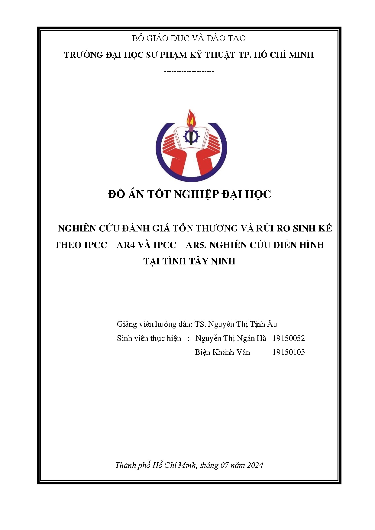 Đồ án tốt nghiệp - Nghiên cứu đánh giá tổn thương và rủi ro sinh kế theo IPCC-AR4 và INCĐHTTTN