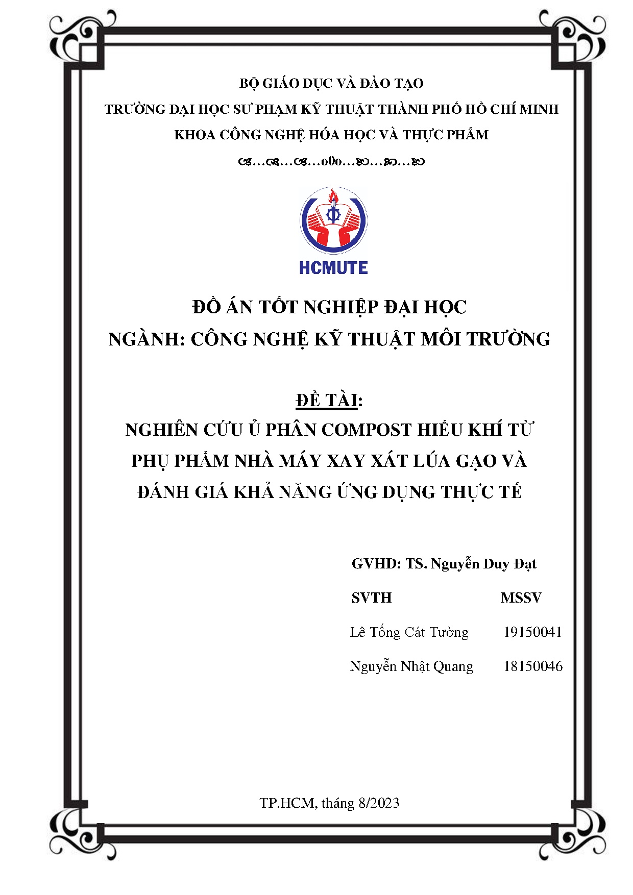 Đồ án tốt nghiệp - Nghiên cứu ủ phân Compost hiếu khí từ phụ phẩm nhà máy xay xát lúa gạo VĐGKNỨDTT
