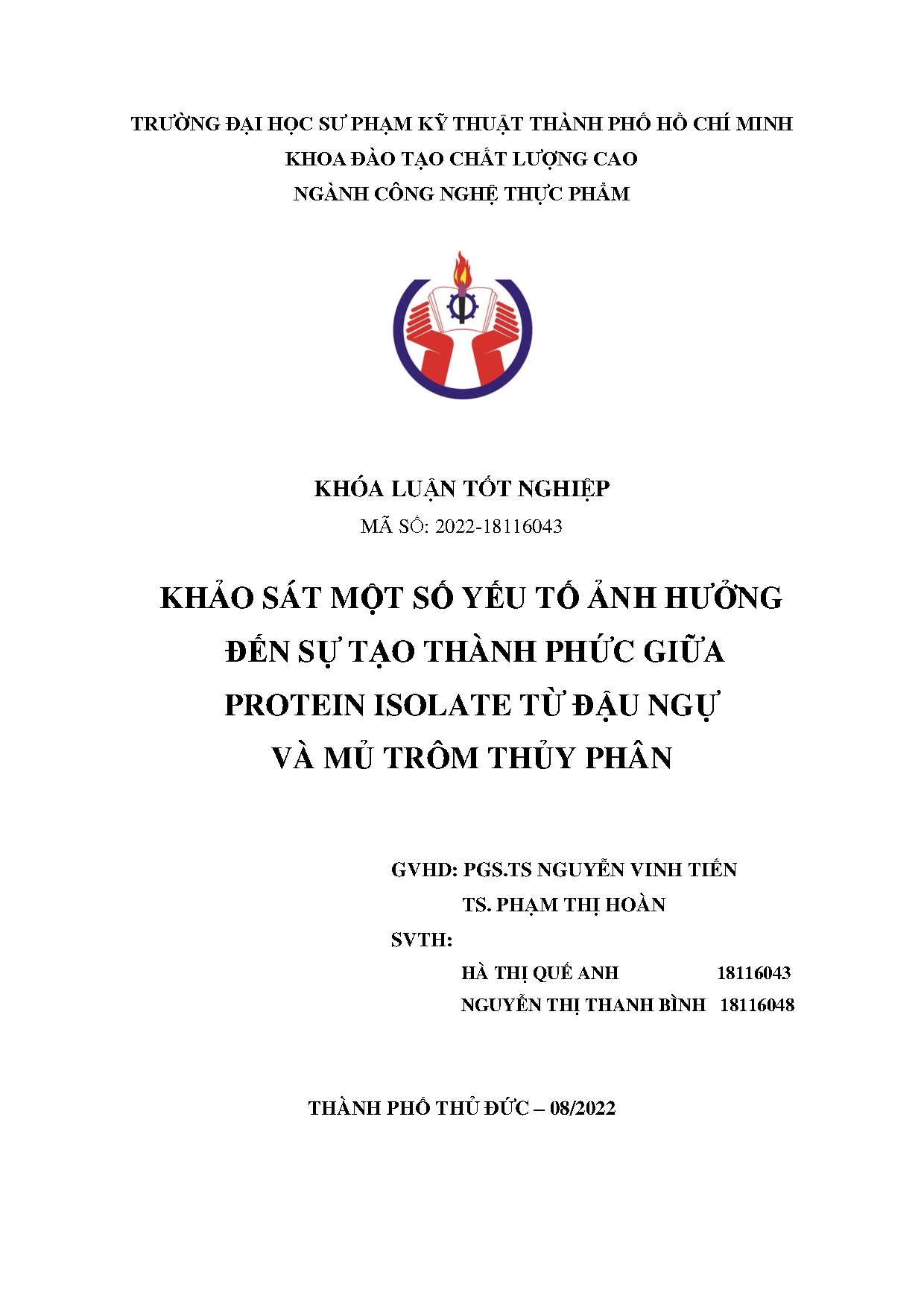 Đồ án tốt nghiệp - Khảo sát một số yếu tố ảnh hưởng đến sự tạo thành phức giữa Protein ITĐNVMTTP
