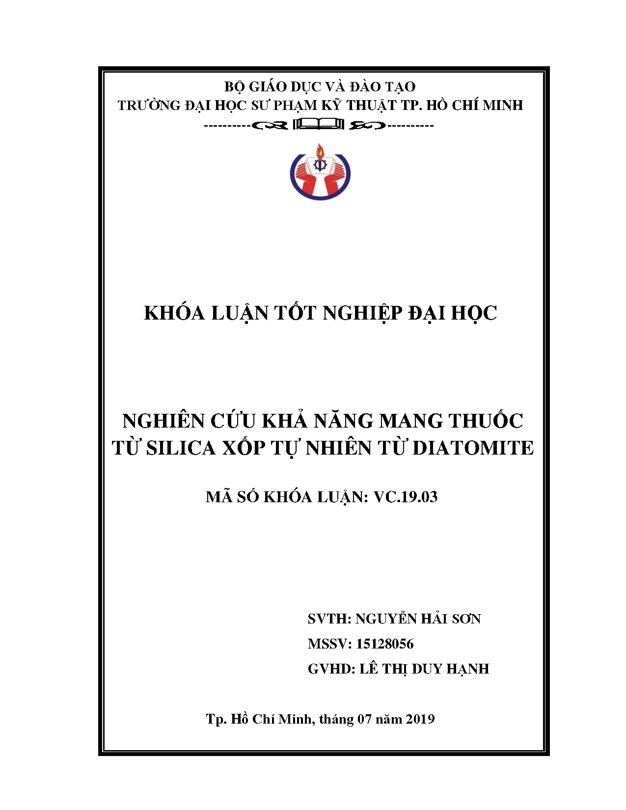 Đồ án tốt nghiệp - Nghiên cứu khả năng mang thuốc từ Silica xốp tự nhiên từ Diatomite
