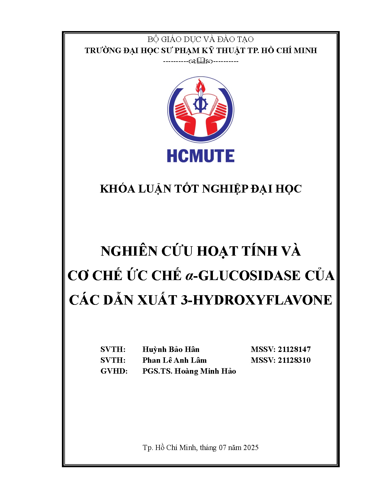 Đồ án tốt nghiệp - Nghiên cứu hoạt tính và cơ chế ức chế α-Glucosidase của các dẫn xuất 3