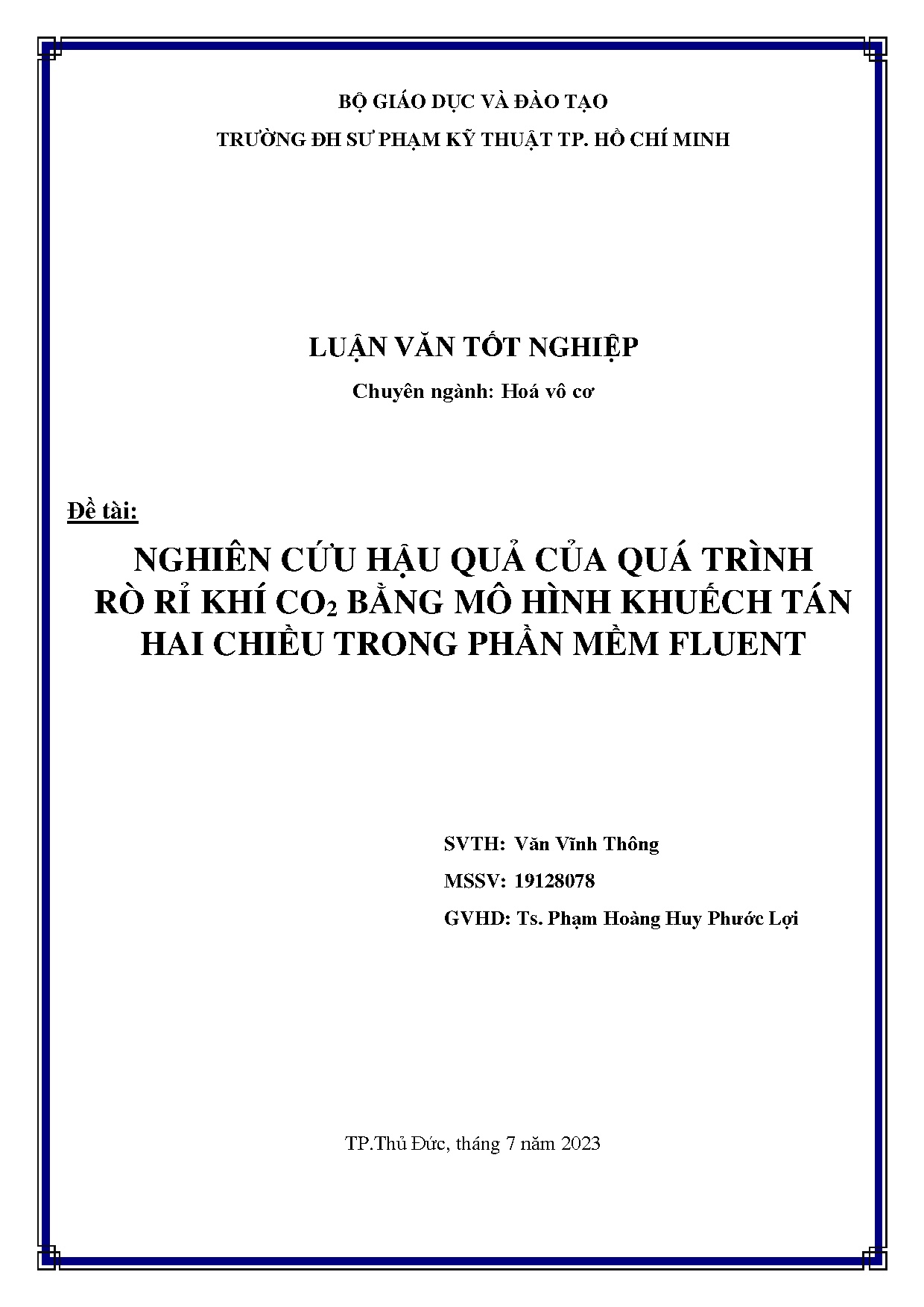 Đồ án tốt nghiệp - Nghiên cứu hậu quả của quá trình rò rỉ khí CO2 bằng mô hình khuếch tán hai CTPMF