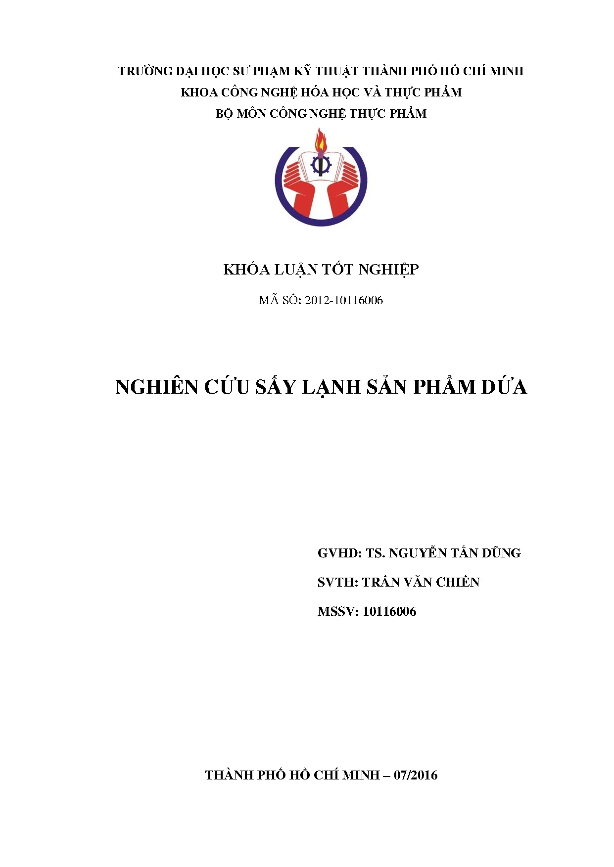 Đồ án tốt nghiệp - Nghiên cứu sấy lạnh sản phẩm dứa