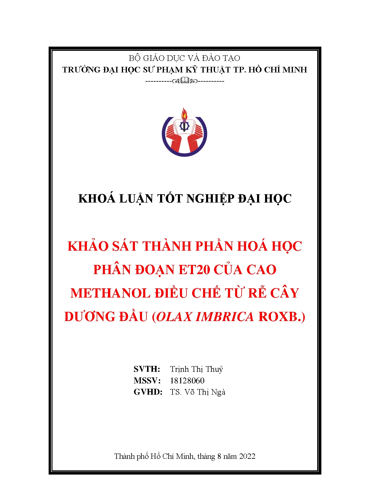 Đồ án tốt nghiệp - Khảo sát thành phần hoá học phân đoạn ET20 của cao Methanol điều chế từ RCDĐ ( IR