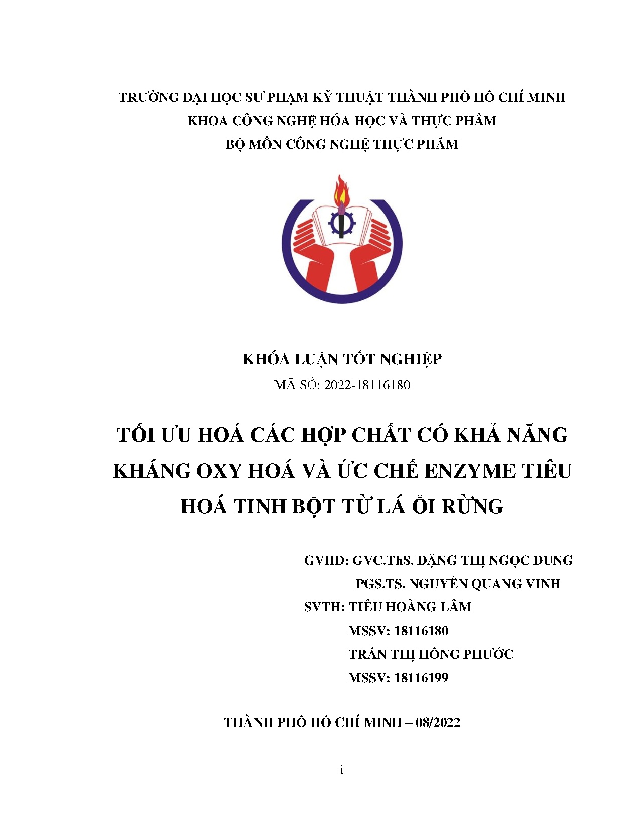 Đồ án tốt nghiệp - Tối ưu hóa các hợp chất có khả năng kháng oxy hóa và ức chế enzyme tiêu HTBTLỔR