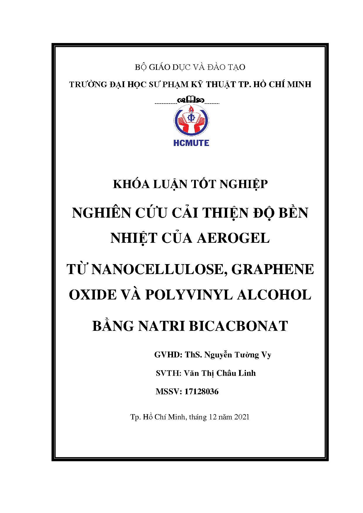 Đồ án tốt nghiệp - Nghiên cứu cải thiện độ bền nhiệt của aerogel từ nanocellulose, graphene OVPABNB