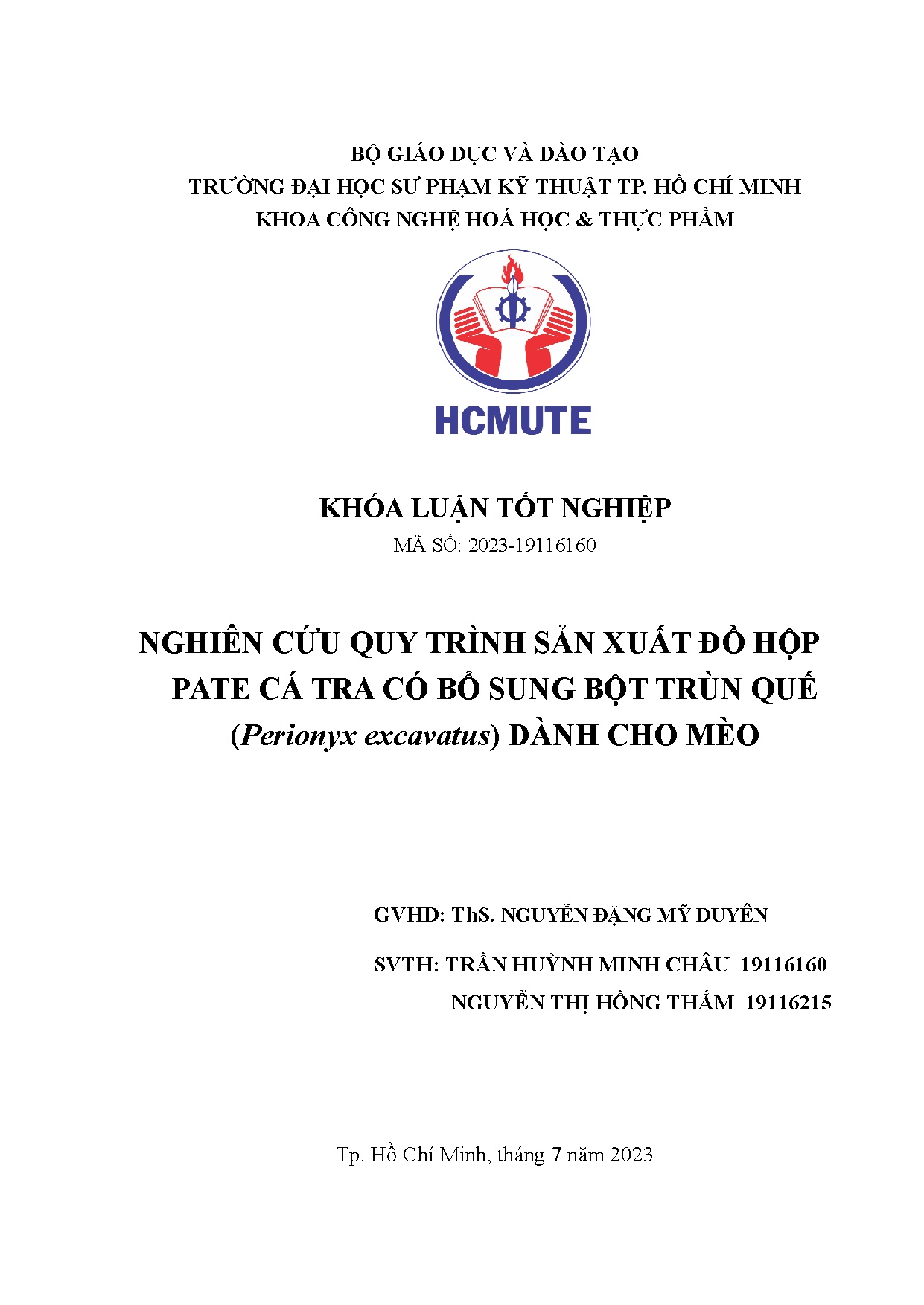 Đồ án tốt nghiệp - Nghiên cứu quy trình sản xuất đồ hộp pate cá tra có bổ sung bột trùn quế ( EDCM