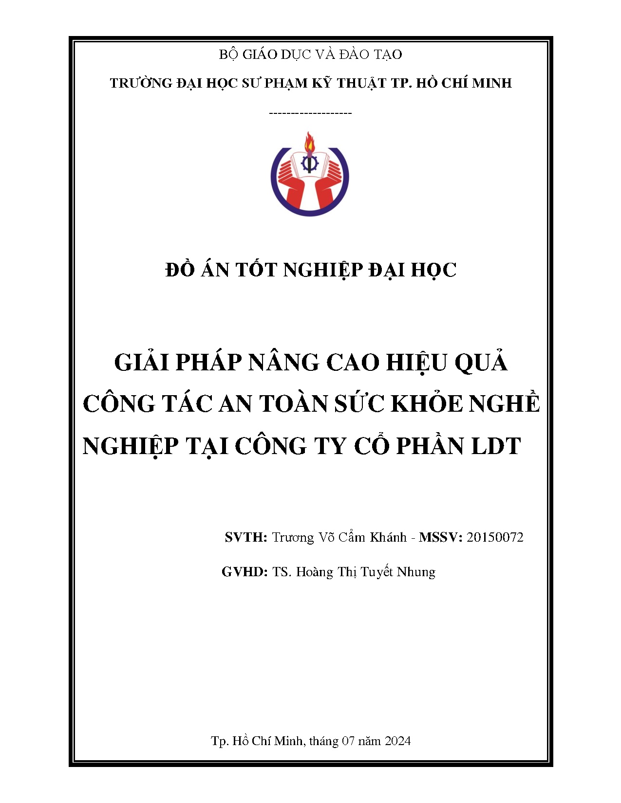Đồ án tốt nghiệp - Giải pháp nâng cao hiệu quả công tác an toàn sức khỏe nghề nghiệp tại công ty CPL