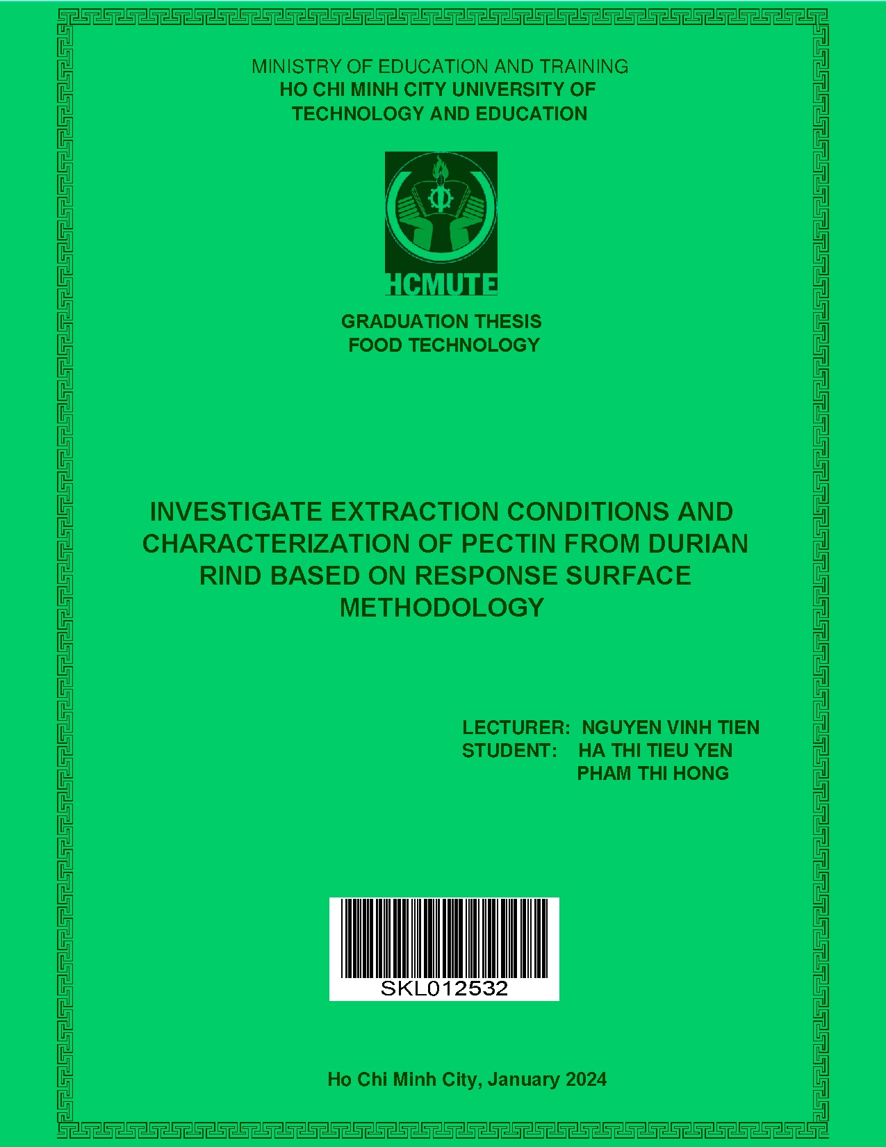 Đồ án tốt nghiệp - Investigate extraction conditions and characterization of pectin from DRBORSM