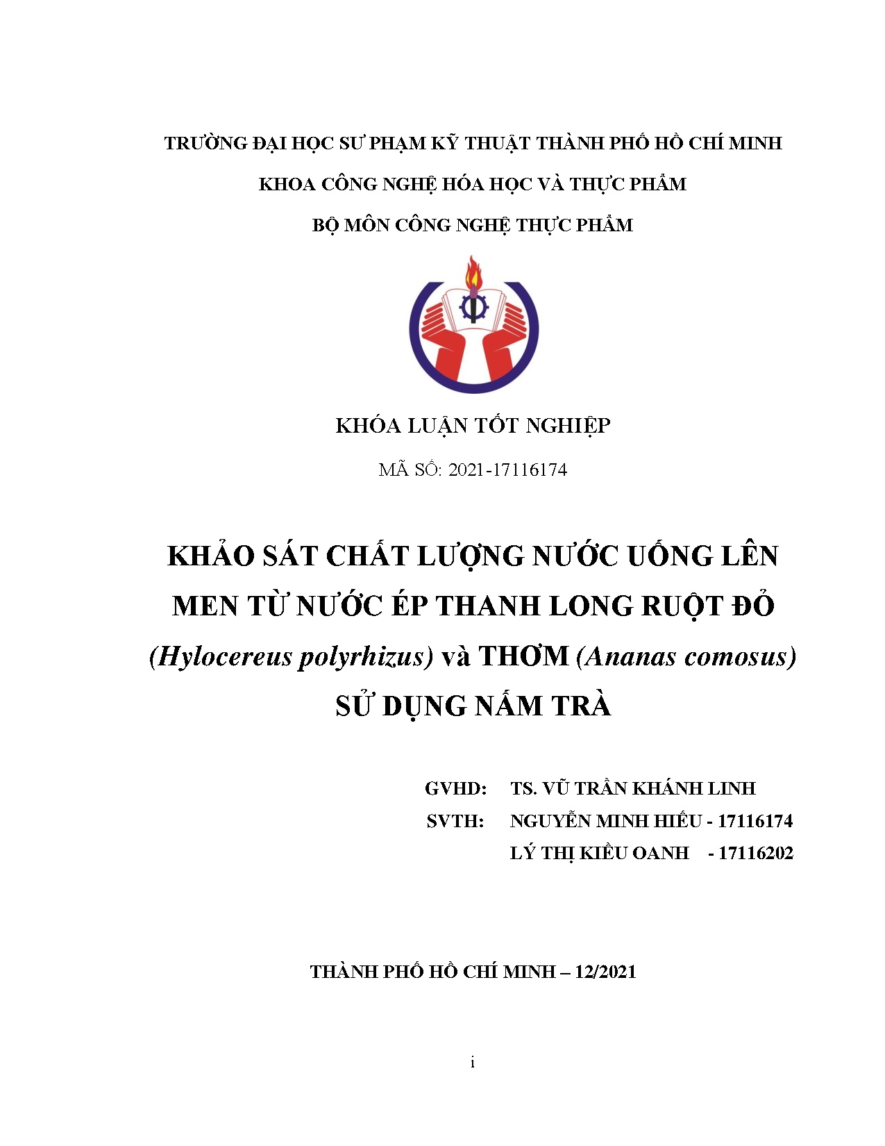 Đồ án tốt nghiệp - Khảo sát chất lượng nước uống lên men từ nước ép thanh long ruột đỏ ( PVT ( CSDNT