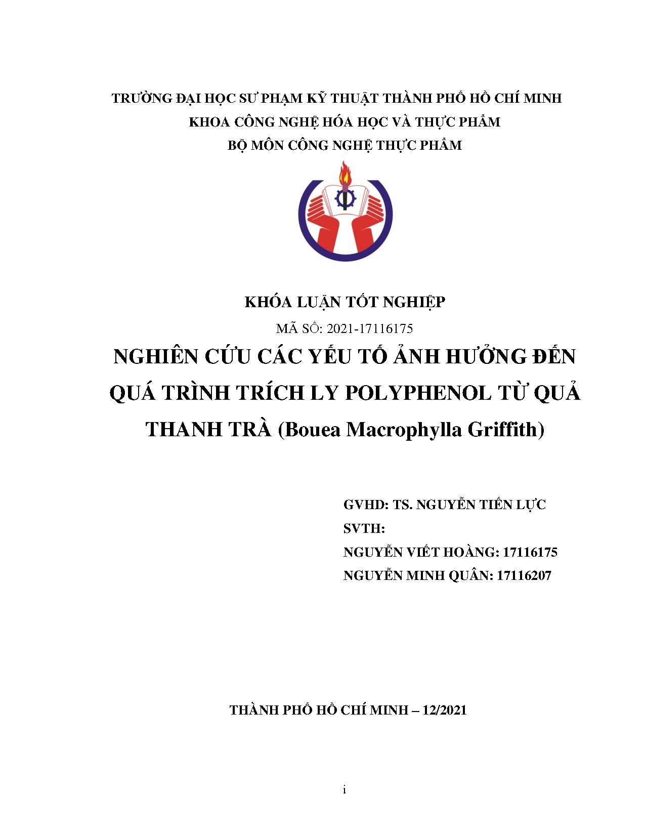 Đồ án tốt nghiệp - Nghiên cứu các yếu tố ảnh hưởng đến quá trình trích ly Polyphenol từ quả TT ( MG