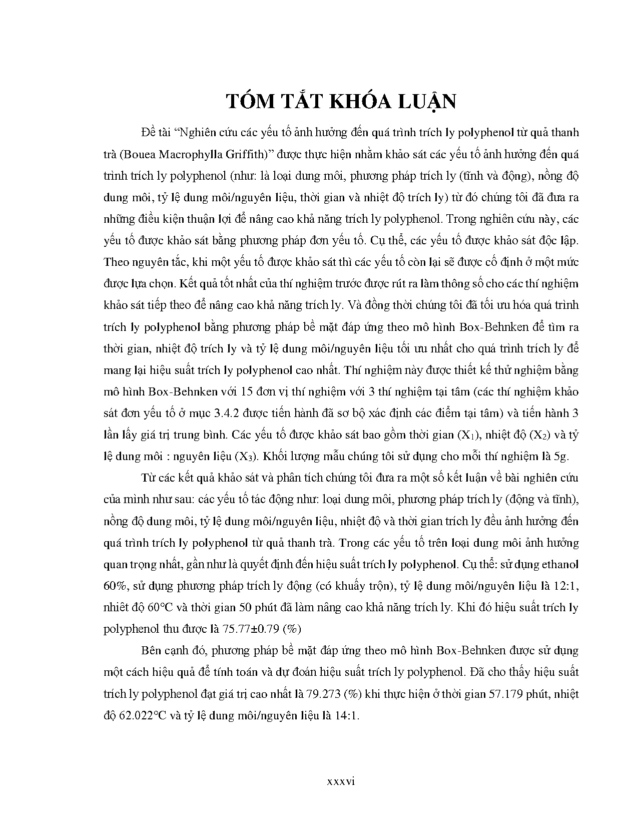 Đồ án tốt nghiệp - Nghiên cứu các yếu tố ảnh hưởng đến quá trình trích ly Polyphenol từ quả TT ( MG - Trang 36