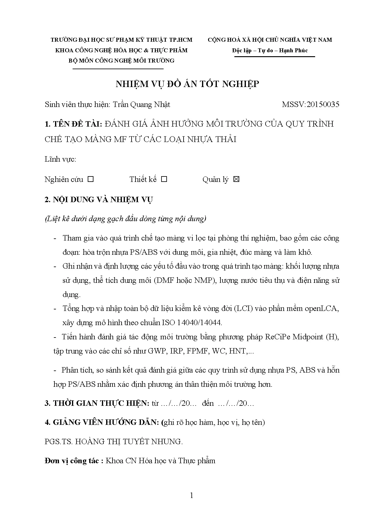 Đồ án tốt nghiệp - Đánh giá ảnh hưởng môi trường của quy trình chế tạo màng MF từ các loại nhựa thải - Trang 2