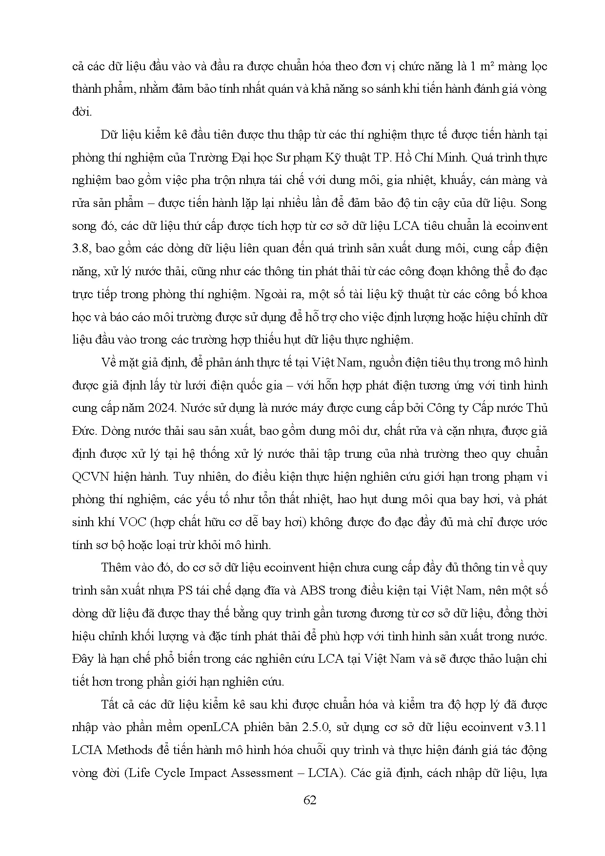 Đồ án tốt nghiệp - Đánh giá ảnh hưởng môi trường của quy trình chế tạo màng MF từ các loại nhựa thải - Trang 63