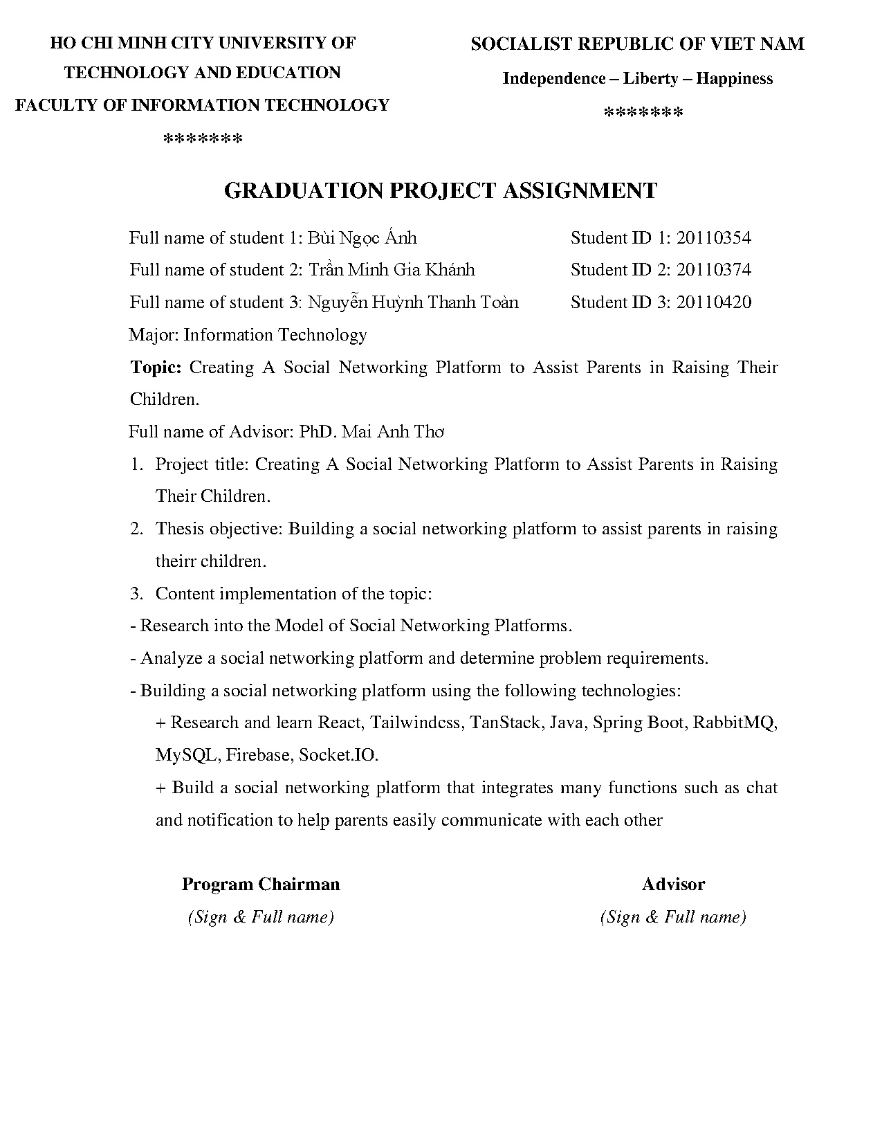 Đồ án tốt nghiệp - Creating a social networking platform to assist parents in raising their children