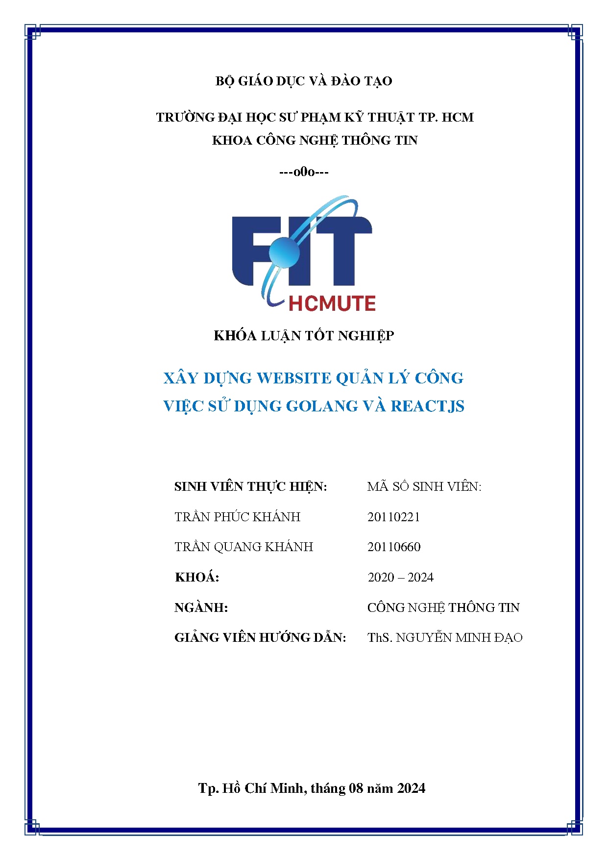 Đồ án tốt nghiệp - Xây dựng website quản lý công việc trực tuyến sử dụng Golang và Reactjs