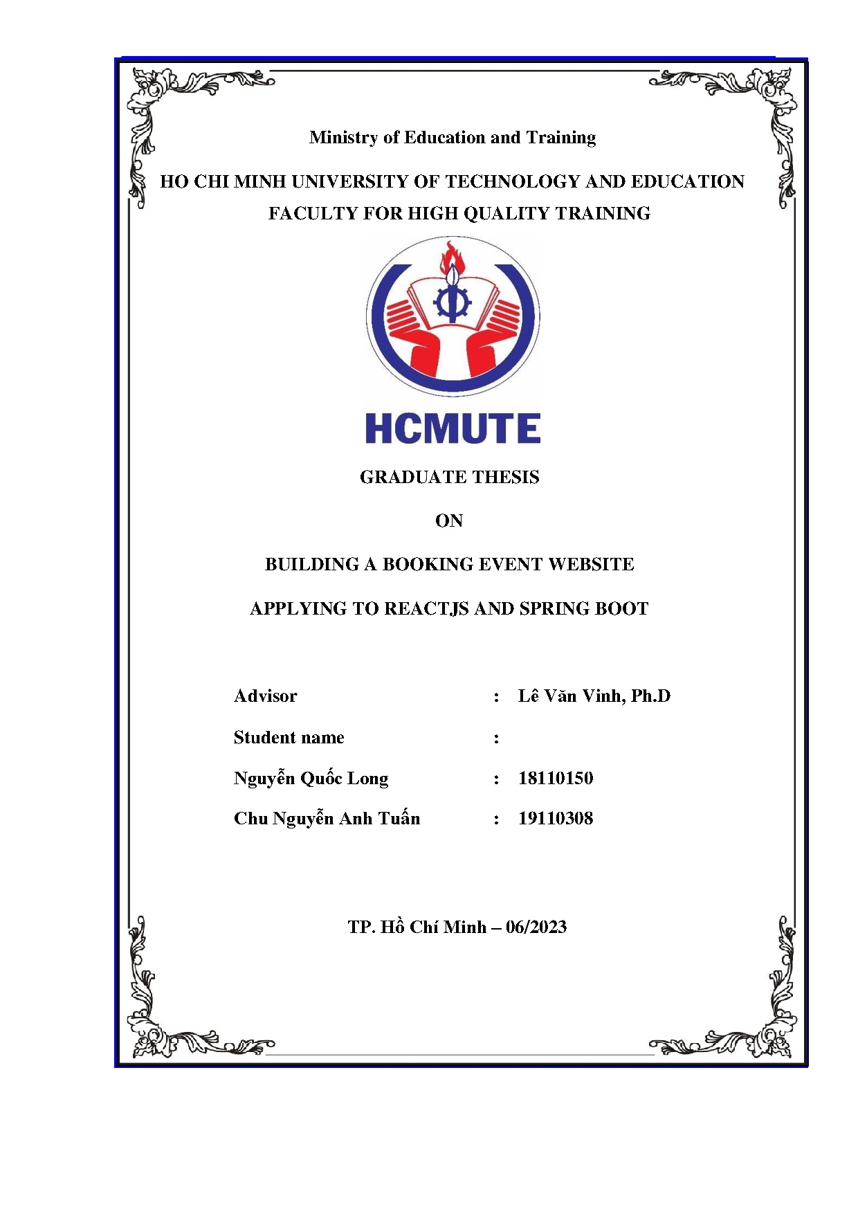 Đồ án tốt nghiệp - Building a booking event website applying to ReactJS, Spring Boot: FOHQGTOTIT