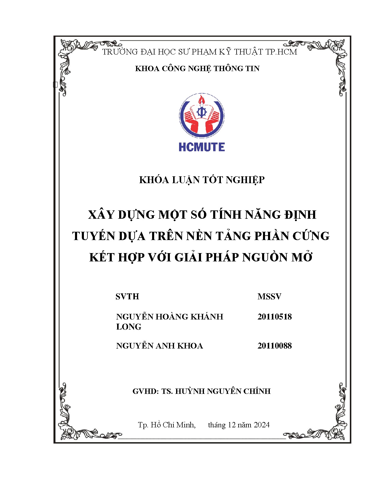 Đồ án tốt nghiệp - Xây dựng một số tính năng định tuyến dựa trên nền tảng phần cứng kết hợp với GPNM