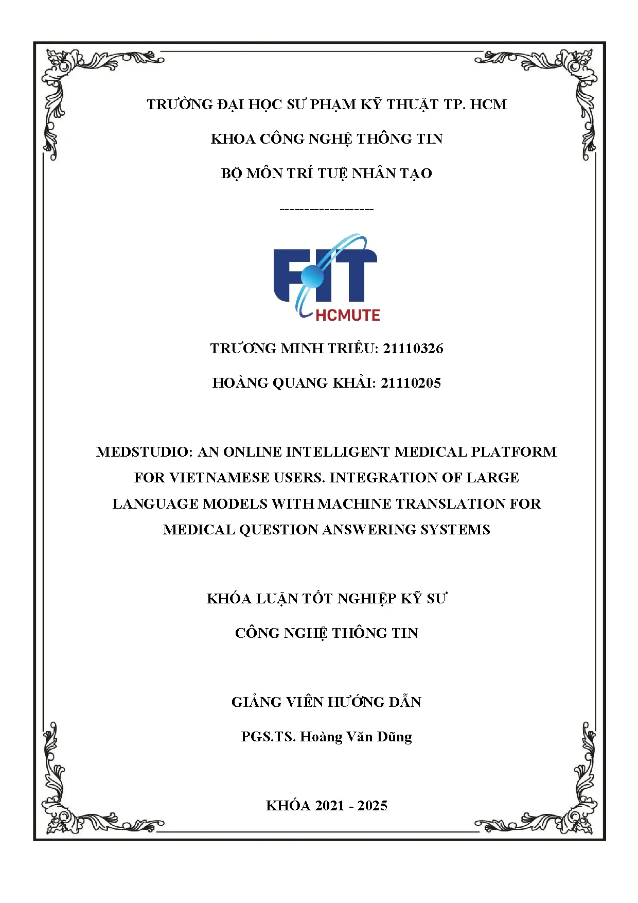 Đồ án tốt nghiệp - Medstudio: an online interlligent medical platform for vietnamese UIOLLMWMTFMQAS