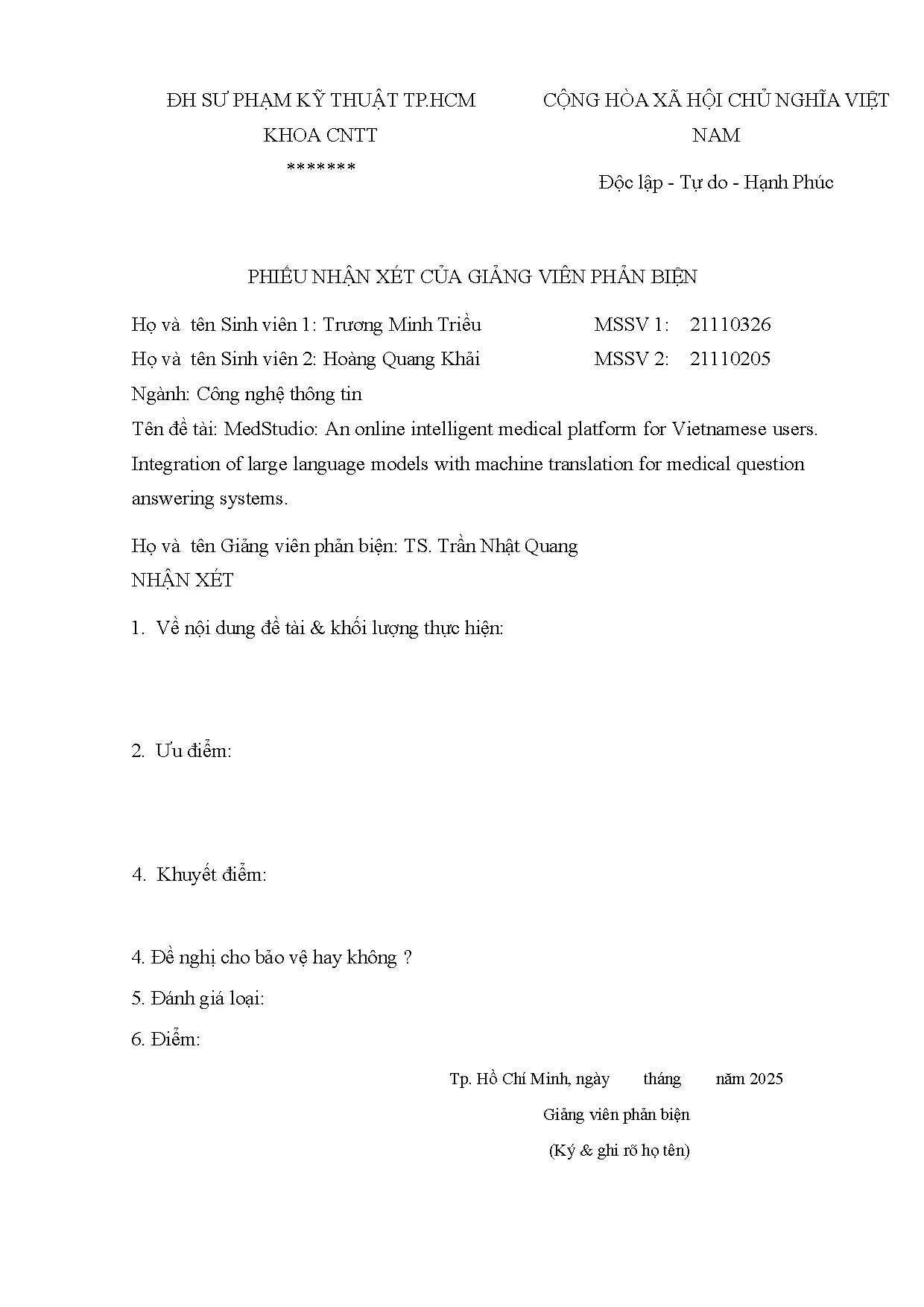 Đồ án tốt nghiệp - Medstudio: an online interlligent medical platform for vietnamese UIOLLMWMTFMQAS - Trang 4