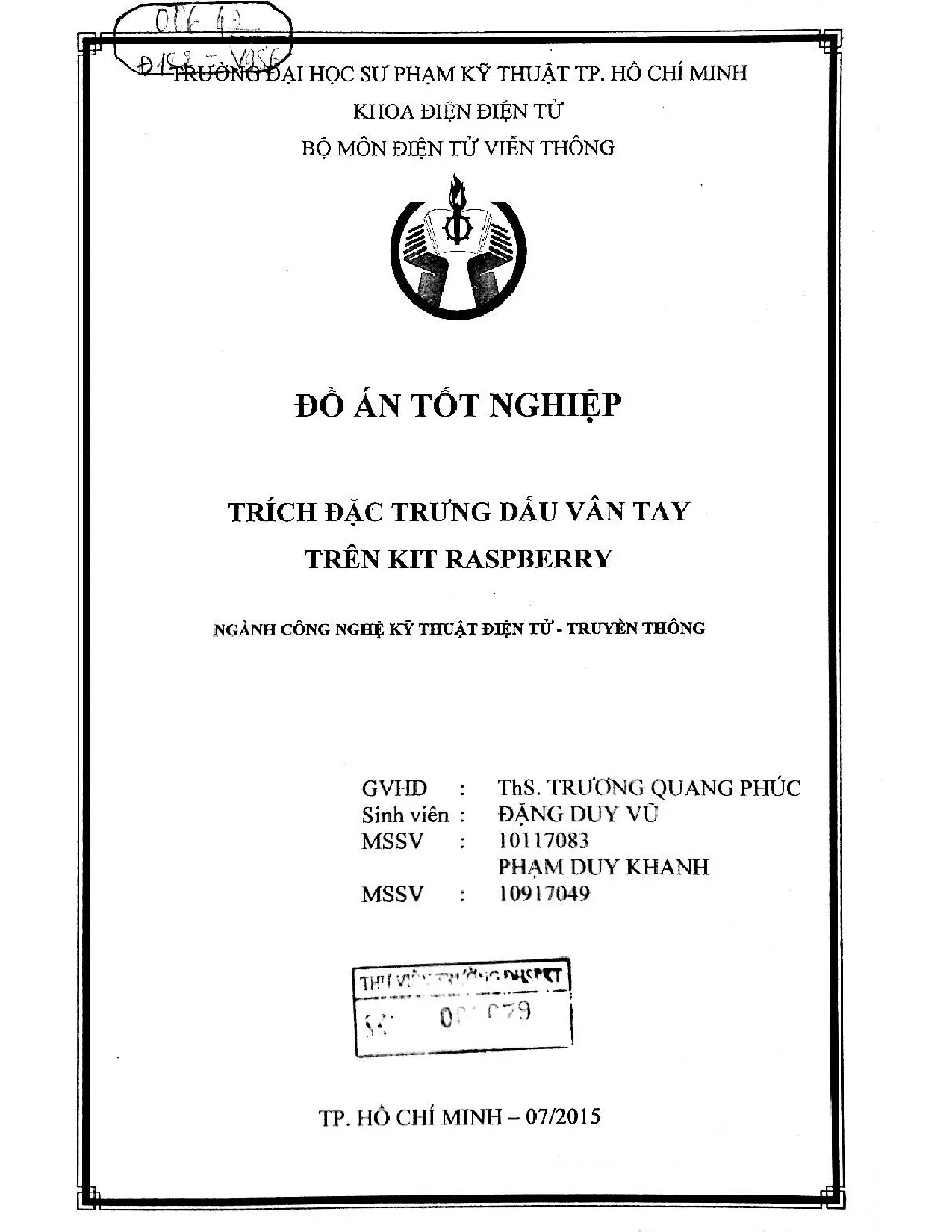 Đồ án tốt nghiệp - Trích đặc trưng dấu vân tay trên Kit Raspberry
