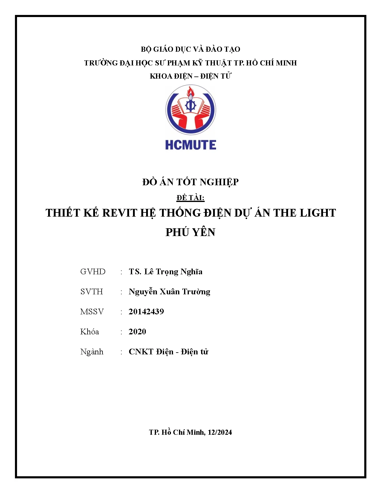 Đồ án tốt nghiệp - Thiết kế Revit hệ thống điện dự án The Light Phú Yên