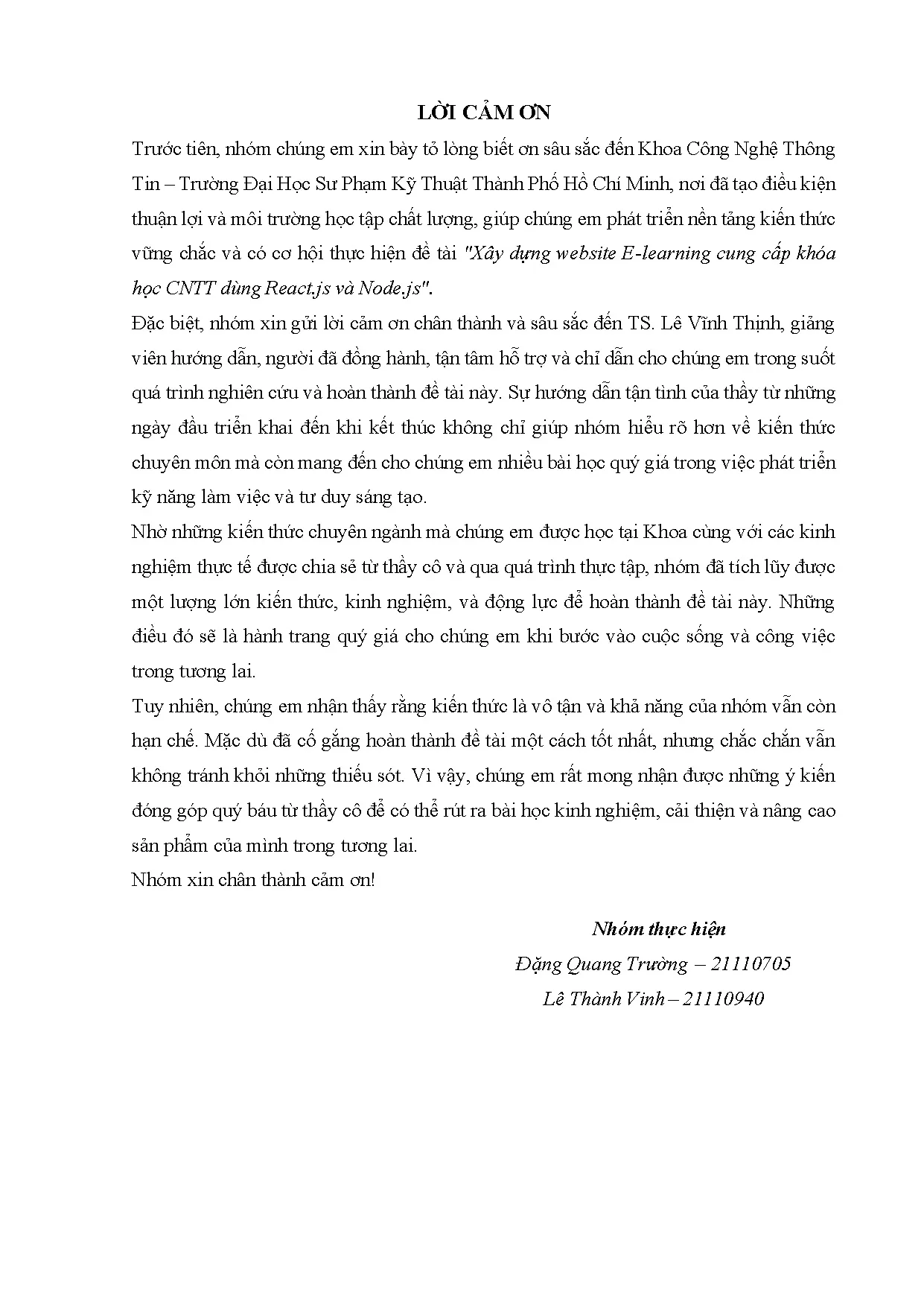 Đồ án tốt nghiệp - Xây dựng Website E-learning cung cấp khóa học CNTT dùng React.js và Node.js - Trang 2