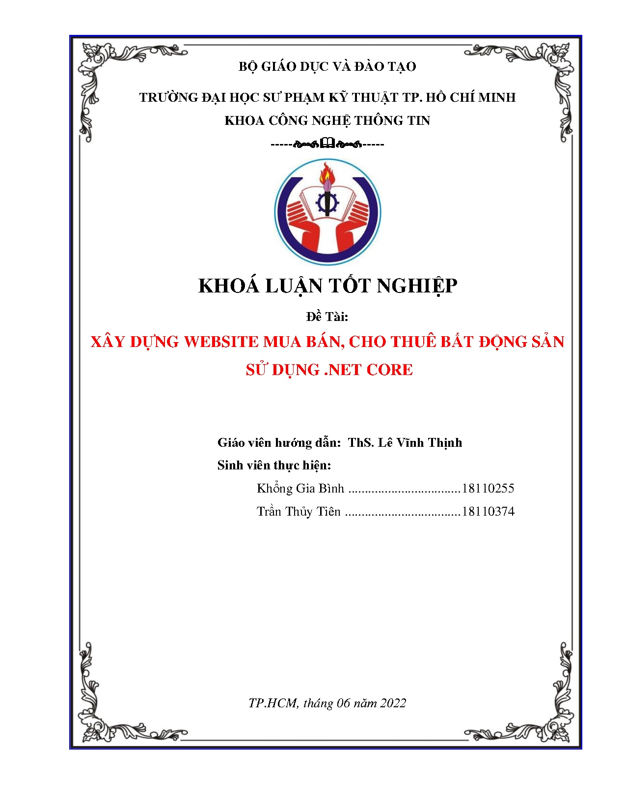 Đồ án tốt nghiệp - Xây dựng website mua bán, cho thuê bất động sản sử dụng .Net Core: Đồ án TNNCNTT